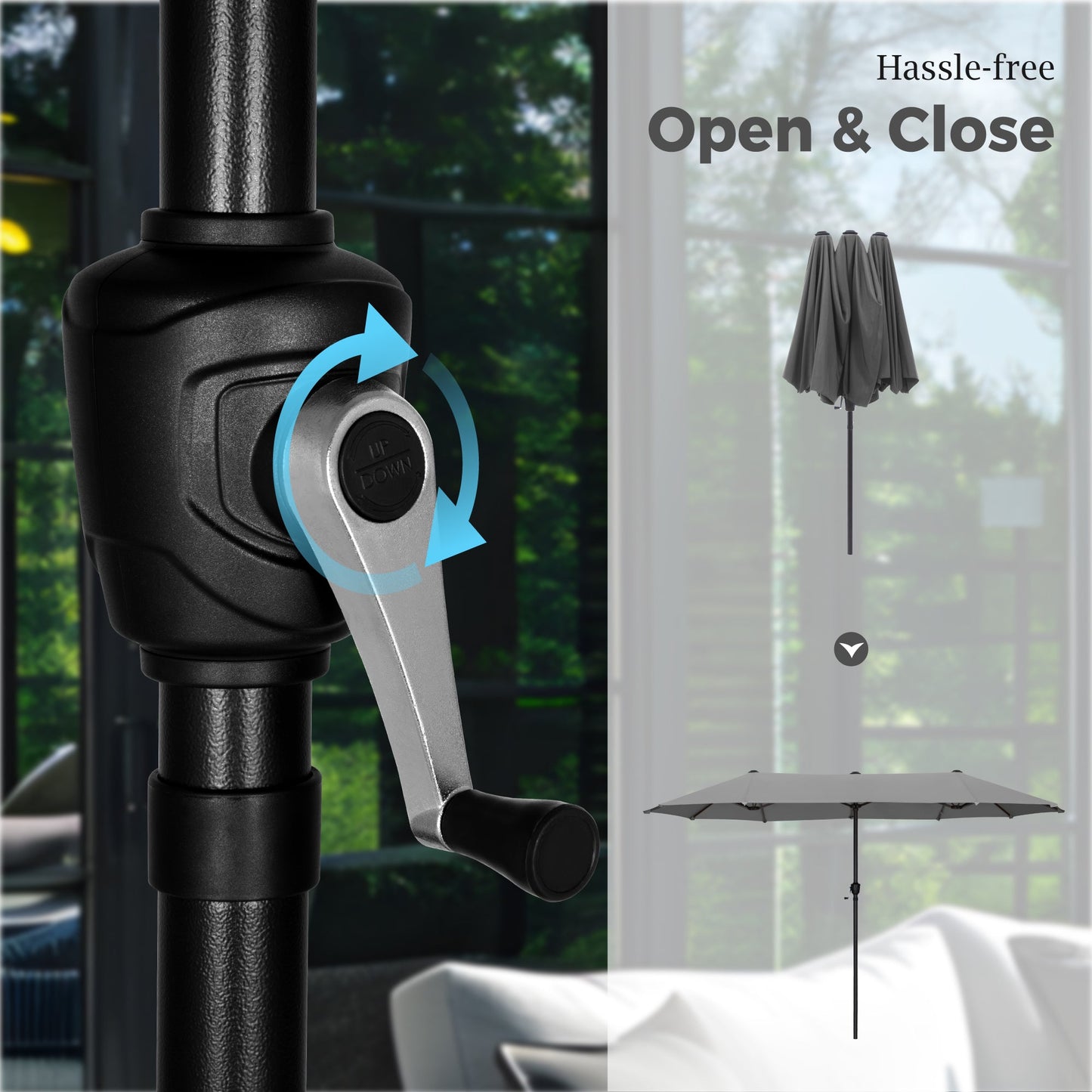 Alpha Joy 13x6.5ft Double-Sided Extra Large Outdoor Patio Market Rectangle Umbrella with Crank Handle, Smoky Gray