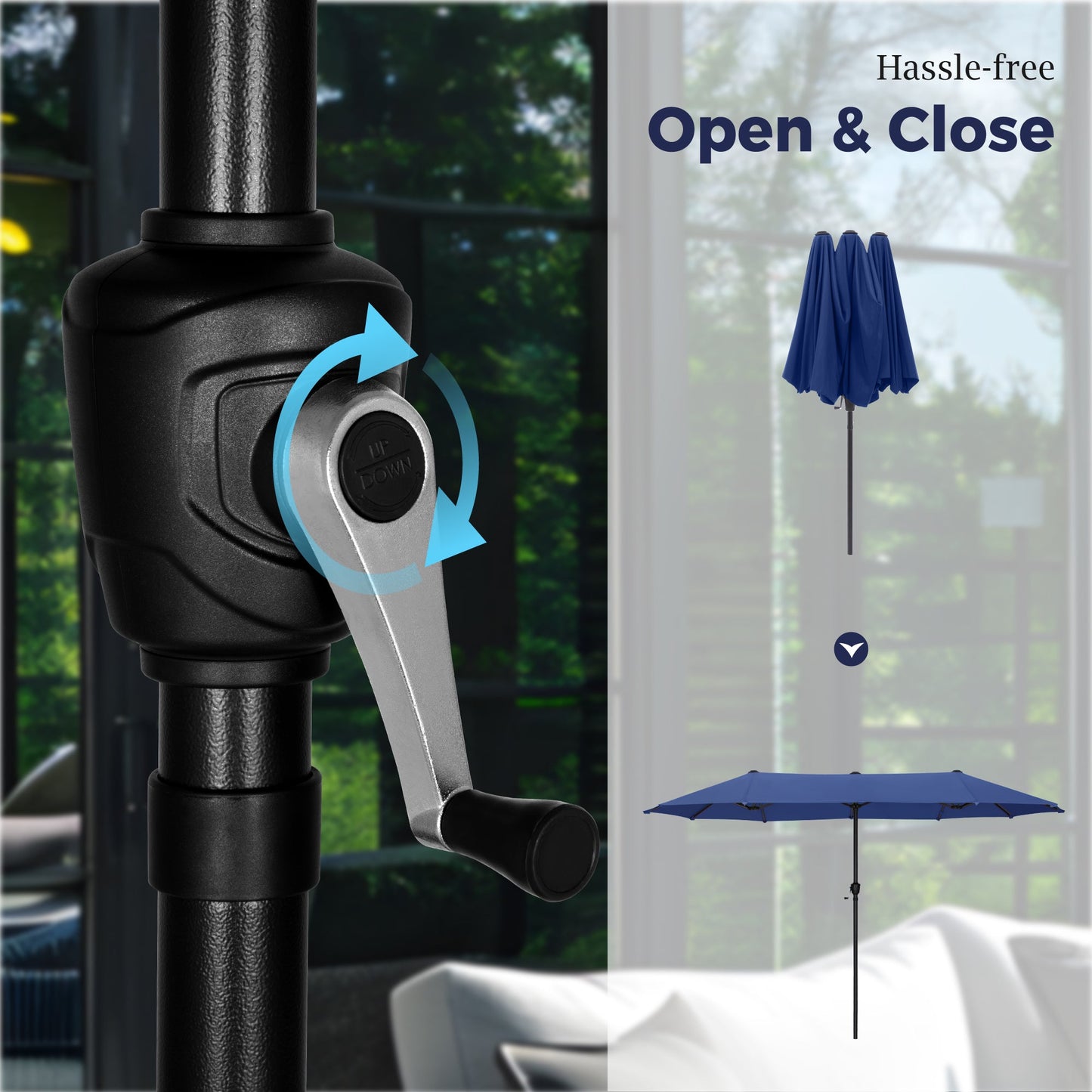 Alpha Joy 13x6.5ft Double-Sided Extra Large Outdoor Patio Market Rectangle Umbrella with Crank Handle, Haze Blue