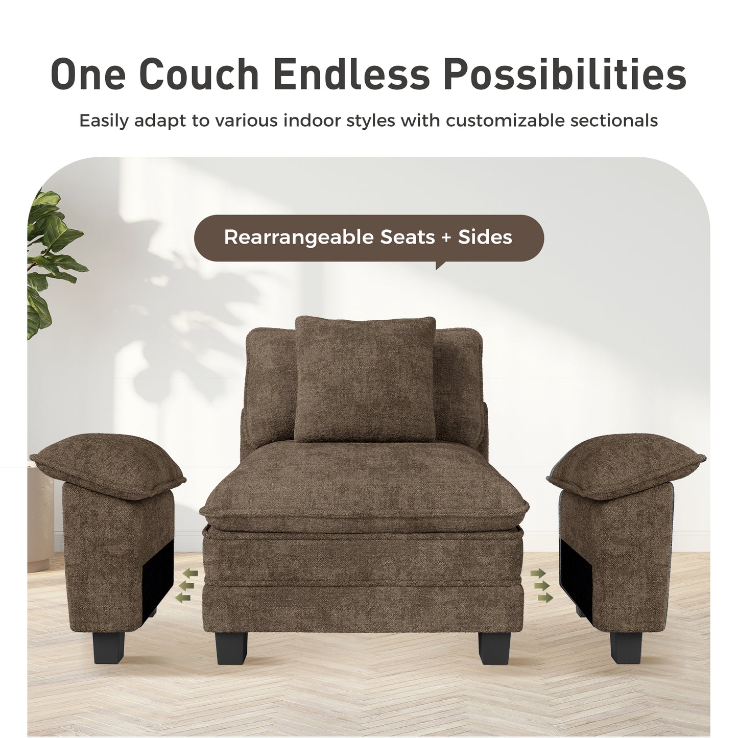 Sophia&William Sectional Sofa Sets, Oversized Cloud Couch Sofa Set 5-Seater Chenille Modular Sofa with 5 Pilliows & Deep Seat for Living Room, Grayish Brown