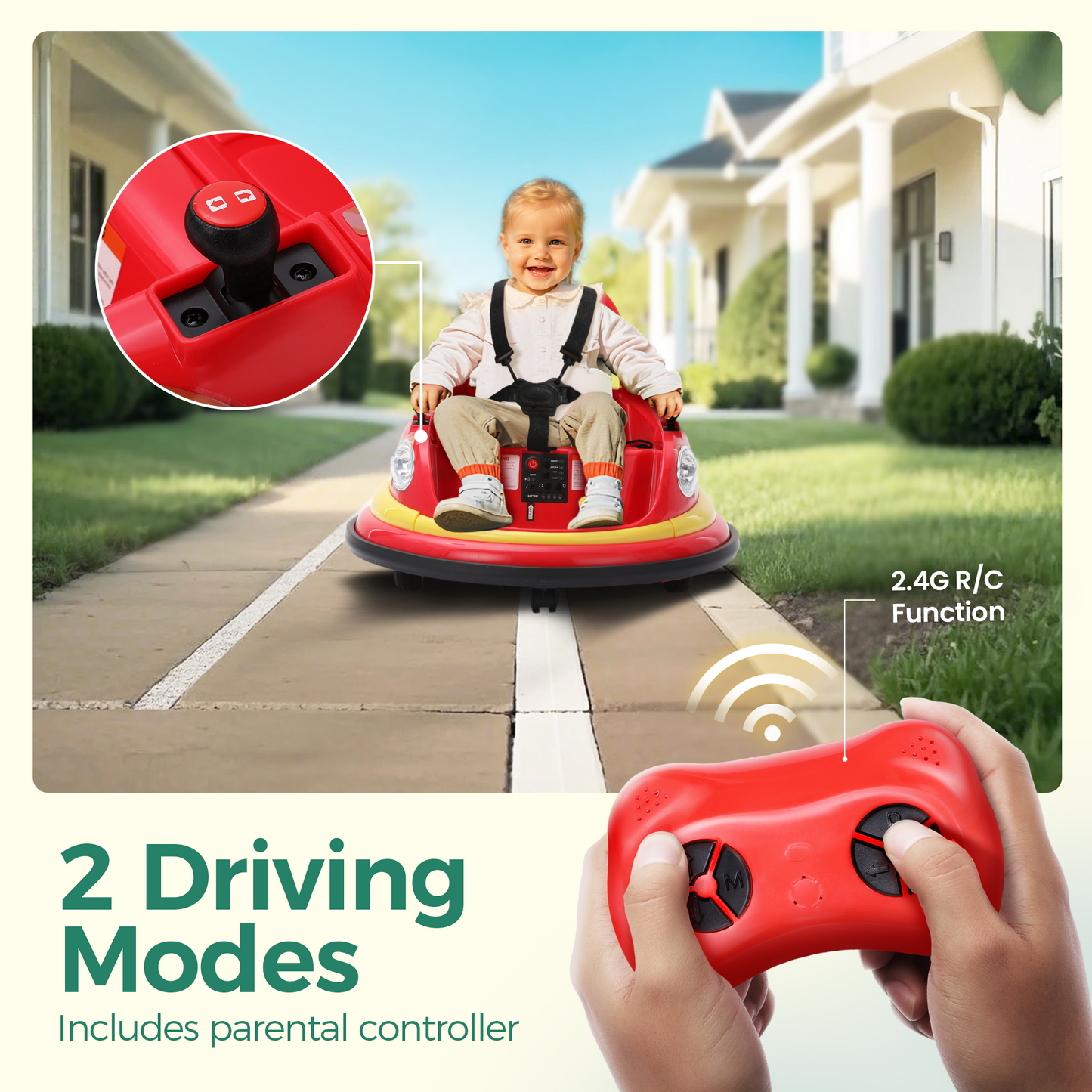 Alpha Joy Kids Bumper Car 12V Battery Powered Ride on w/LED Lights, Bluetooth Music, 360¡ã Spin, Remote Control, Electric Car in 2 MPH, Red