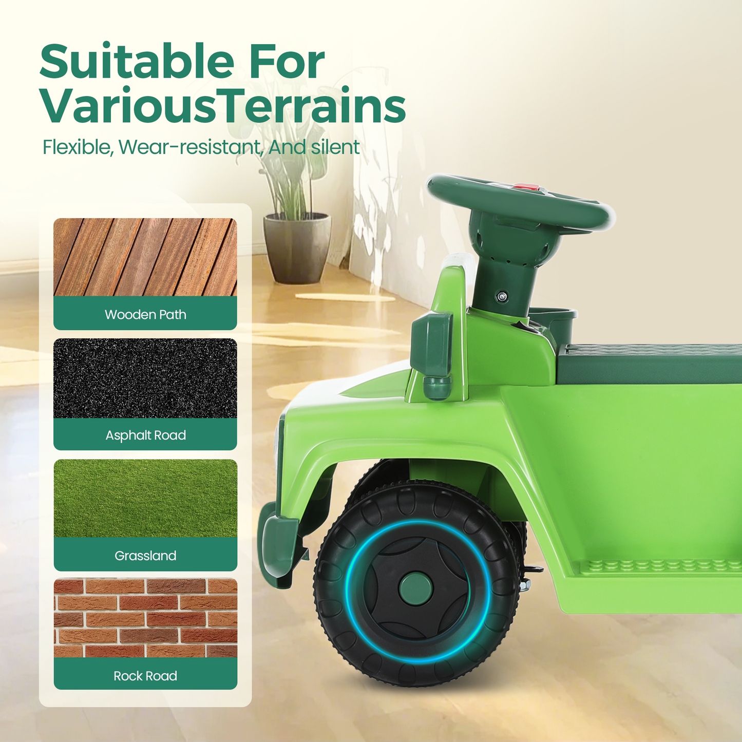 Alpha Joy Kids Remote Control Car Toys with LED Lights & Rocket Sticker, Green