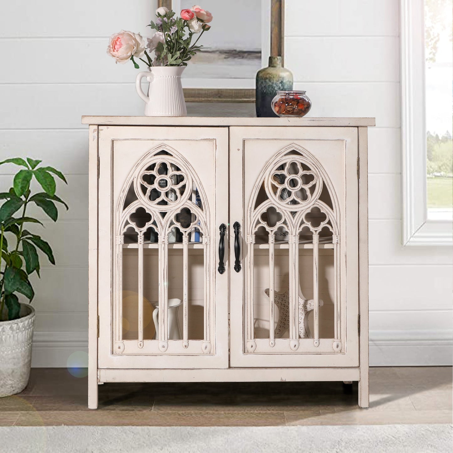 Sophia & William 2-Door Retro Storage Cabinet with Church Design-White