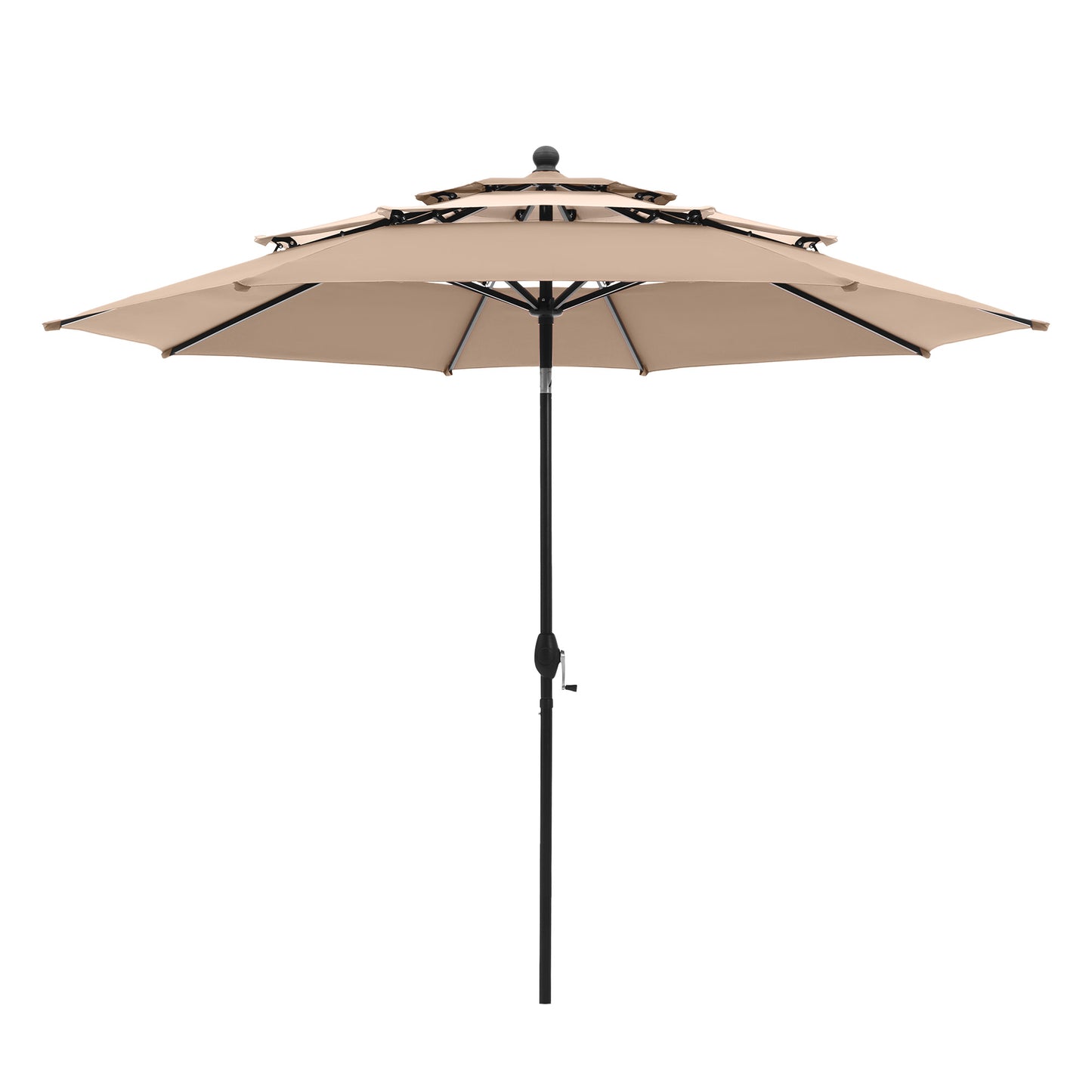 Alpha Joy 10ft 3 Tier Auto-Tilt Outdoor Patio Umbrella Beach Garden Double Vented Table Umbrella with Push Button and Crank, Beige & Tan