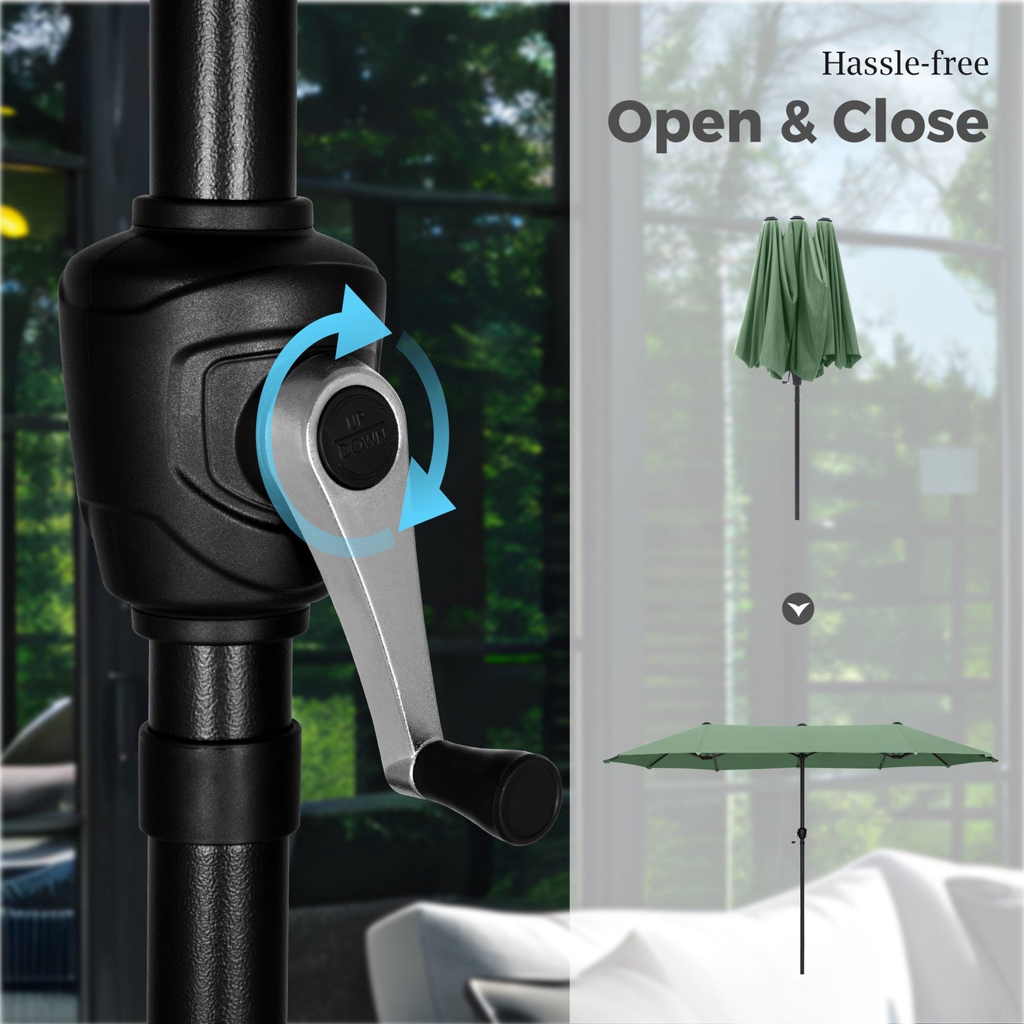 Alpha Joy 13x6.5ft Double-Sided Extra Large Outdoor Patio Market Rectangle Umbrella with Crank Handle, Mint