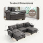 Sophia&William Modular Sectional Sofa Set, U-shaped Linen Cloud Couch 5-Seat Nailhead Trim Cloud Sofa Set with 3 Pillows for Living Room, Dark Gray