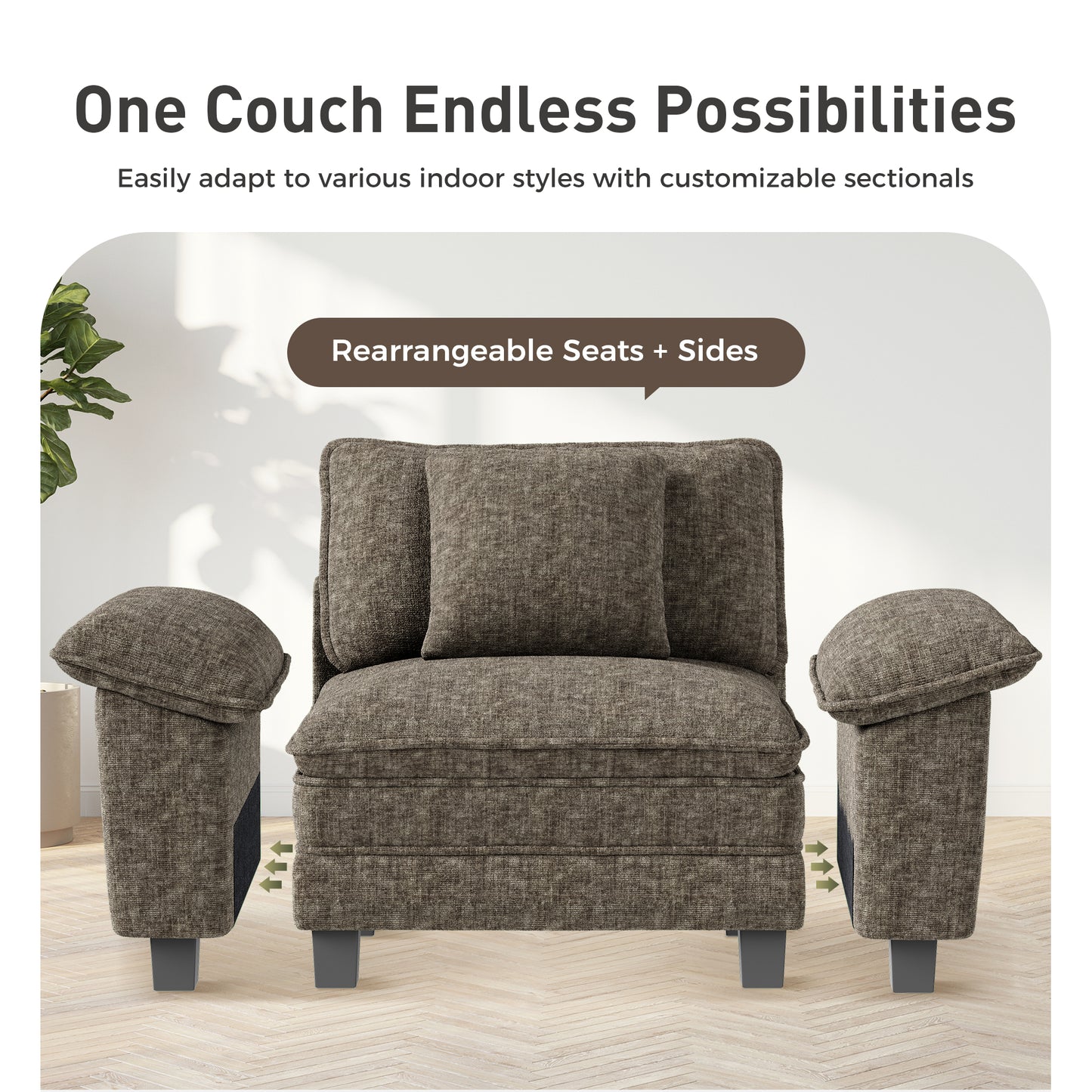 Sophia&William 157.5"L Modular Sectional Sofa Sets, Modern Chenille Cloud Couch 6-Seat Oversized Sofa with 4 Pillows & 2 Ottomans for Living Room,Ash Gray