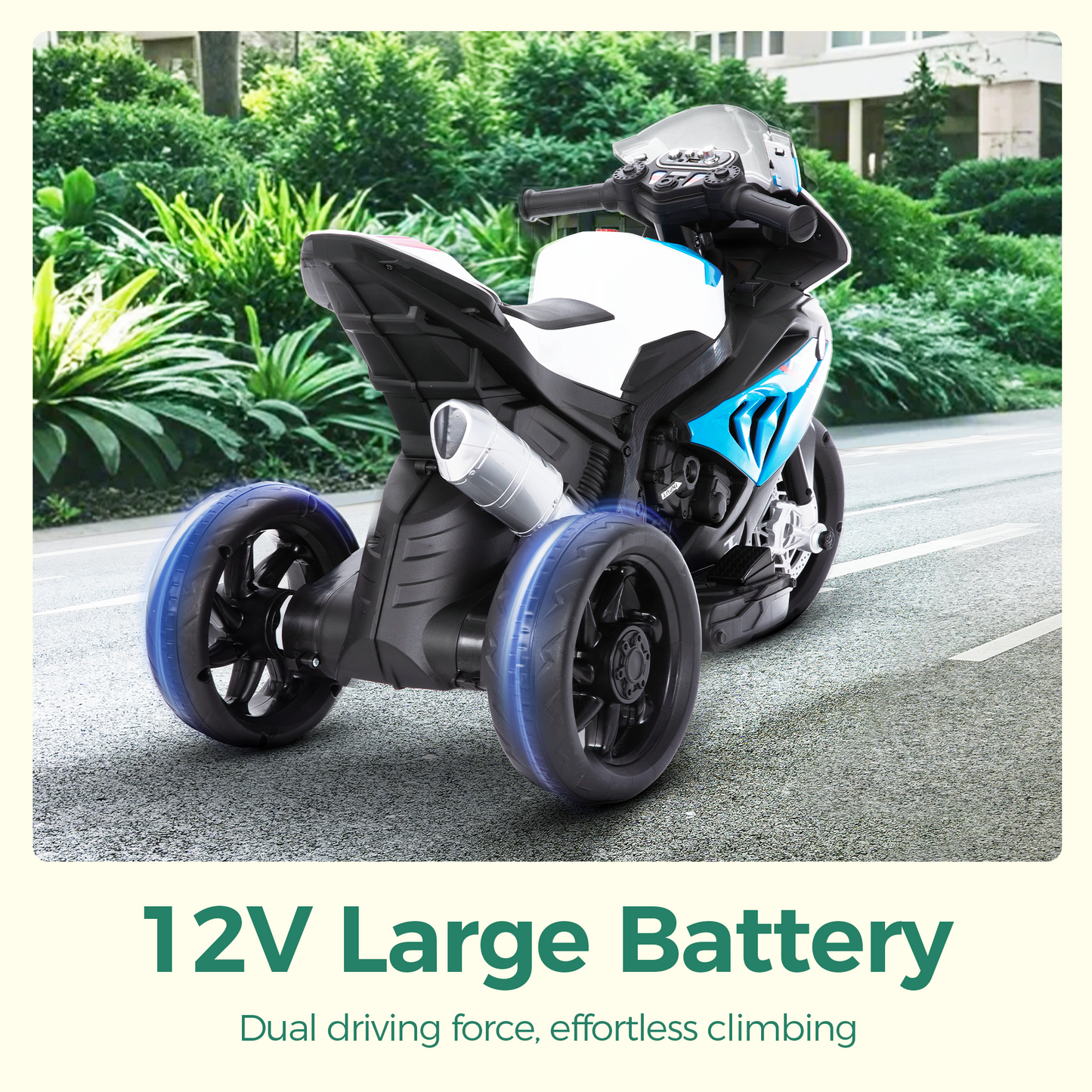 Alpha Joy Kids Ride On Motorcycle BMW Licensed 3-Wheel Electric Motorbike 12V Battery Powered Ride Bike w/Music Headlight, Blue