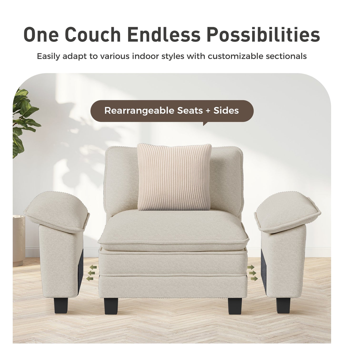 Sophia&William Convertible Sectional Sofa Couch, Modern Chenille Couch 5-Seat Sofa Sectional for Living Room,White