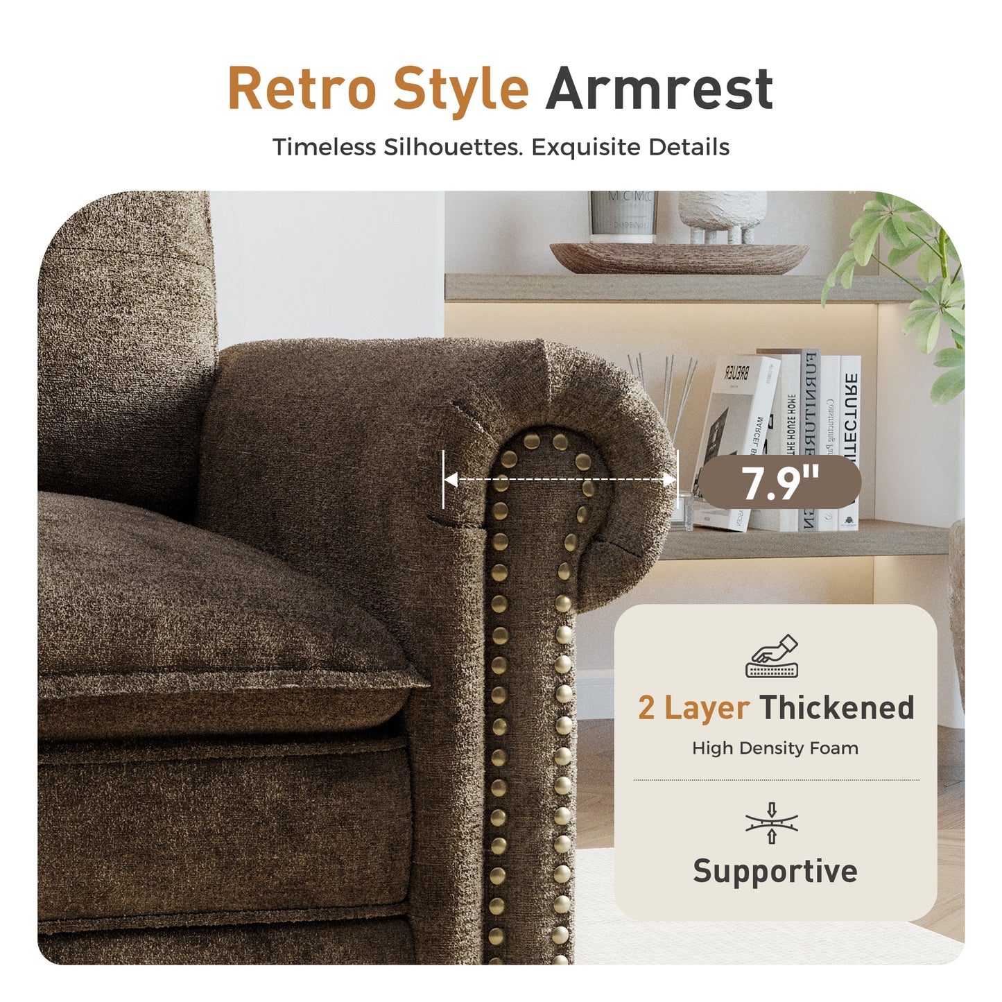 Sophia&William Modular Sectional Sofa Set, Modern Chenille Cloud Couch 5-Seat Retro Nailhead Trim with 4 Pillows for Living Room Furniture Sets, Brown