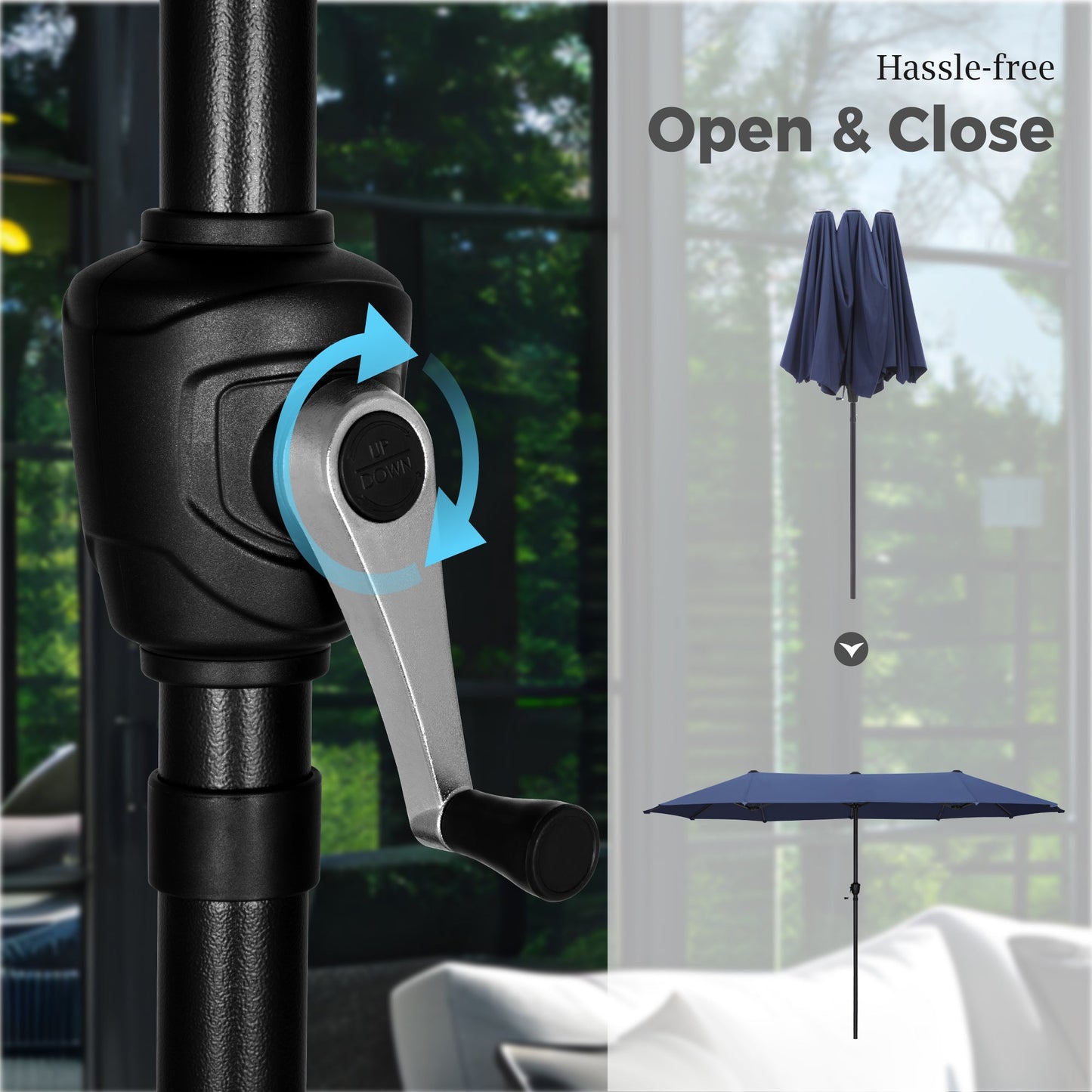 Alpha Joy 13x6.5ft Double-Sided Extra Large Outdoor Patio Market Rectangle Umbrella with Crank Handle, Navy Blue