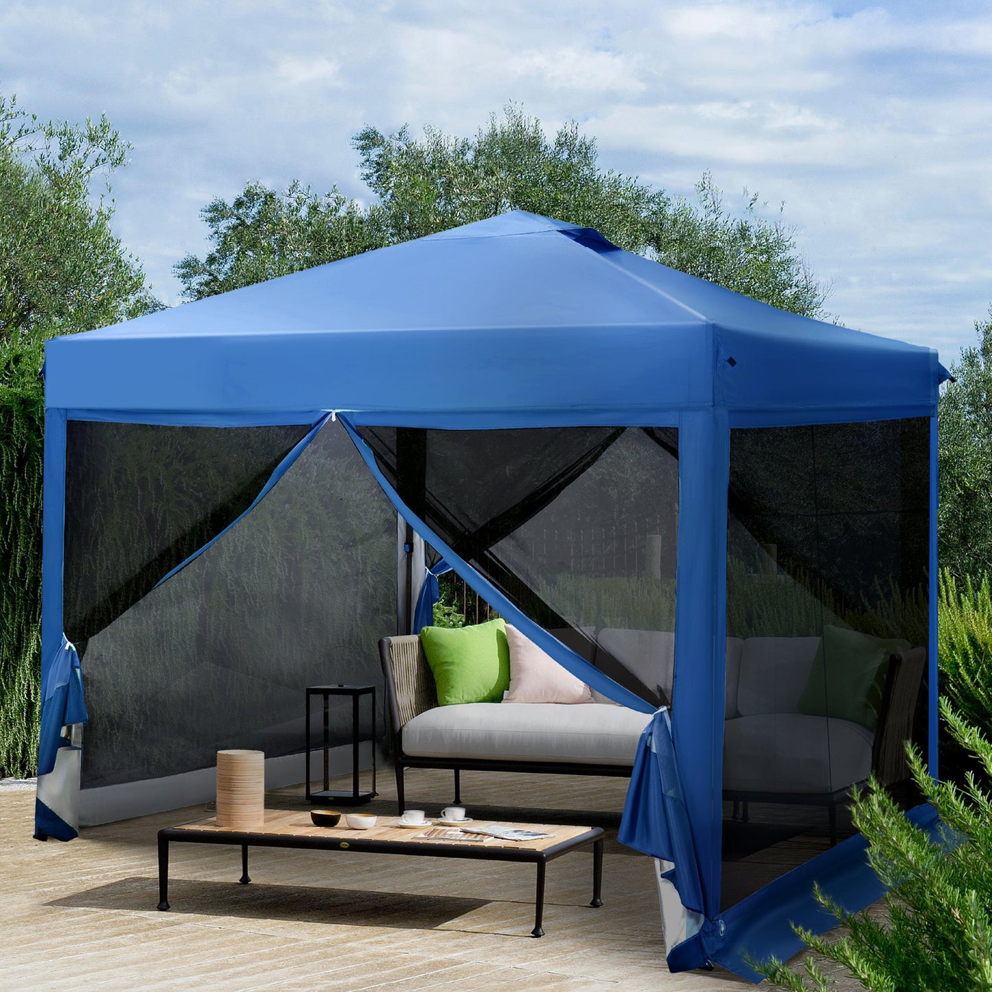 10' x 10' Pop up Canopy Tent with Netting Portable Outdoor Event Tent with Roller Bag, Blue