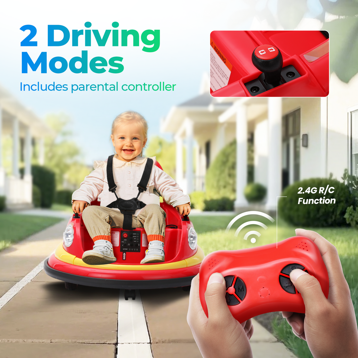 Sophia&William Bumper Car for Kids 12V Battery Powered Ride on w/Bluetooth Music, LED Lights, Remote Control, Electric Toy Car in 2 MPH with DIY Stickers, Red