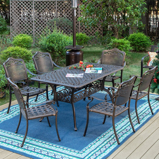 Sophia & William 7 Piece Cast Aluminum Outdoor Patio Dining Set 4 Chairs and Rectangular Table