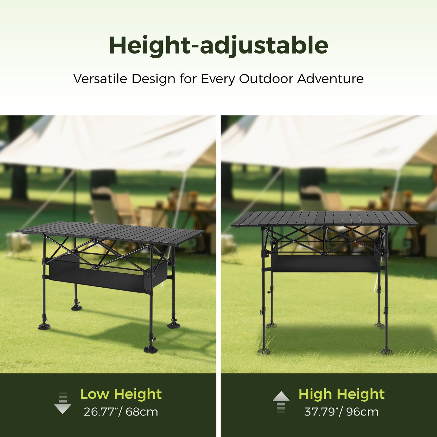 Sophia & William Camping Table Adjustable Height Aluminum Camping Table Outdoor Portable Table with Storage