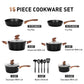 Sophia & William 15 Pieces Kitchen Nonstick Granite-Coated Cookware Set - Black