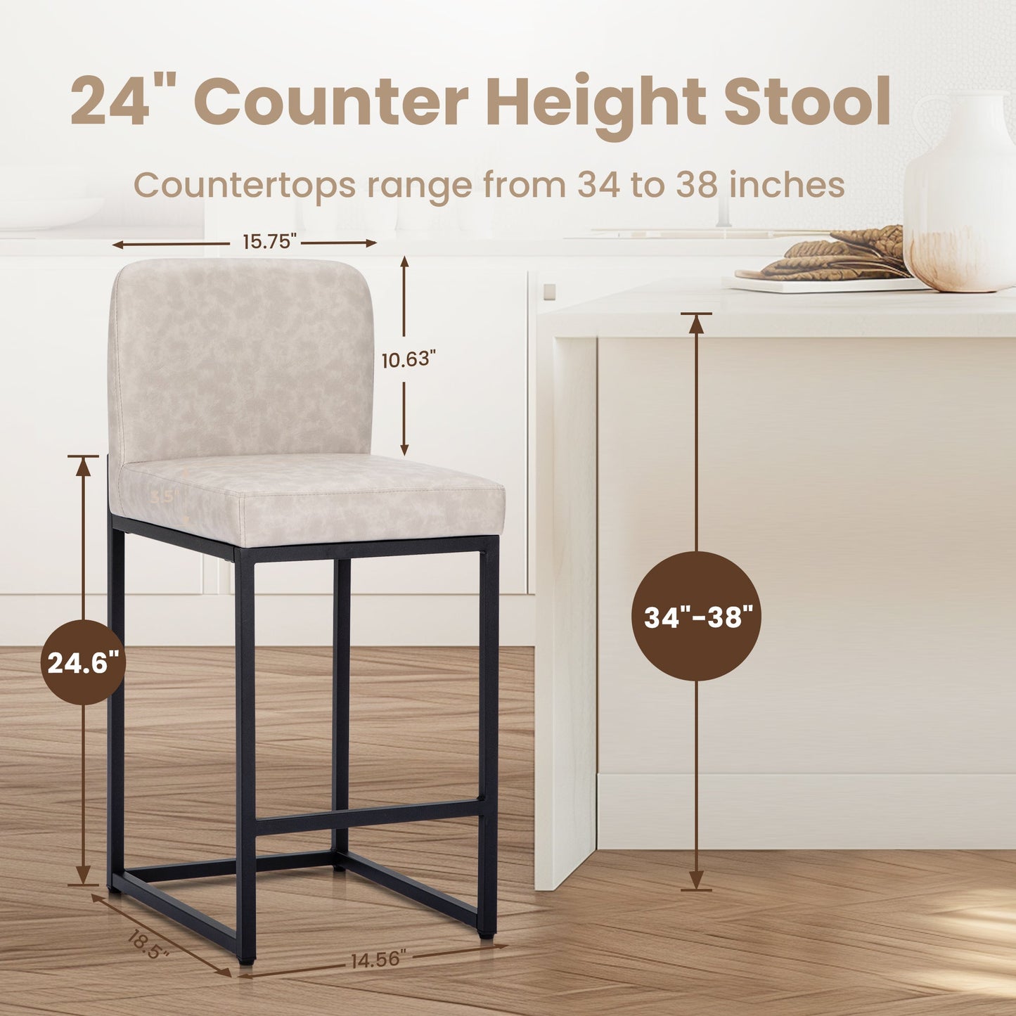 Sophia & William Counter Height Bar Stools with Backrest Set of 4 Comfortable Modern Counter Stools for Kitchen & Home, White