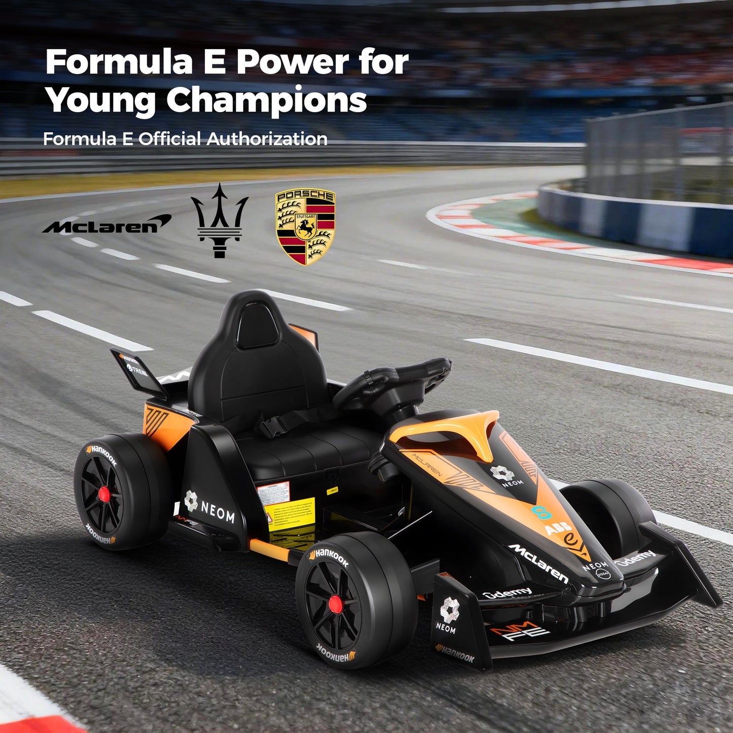 Alpha Joy Kids Drift Go-kart 12V 550W Power Ride on Crazy Cart w/Remote Control, LED Lights, Bluetooth Music, 3 Speeds, Electric Car for Kids Aged 3-8, Orange