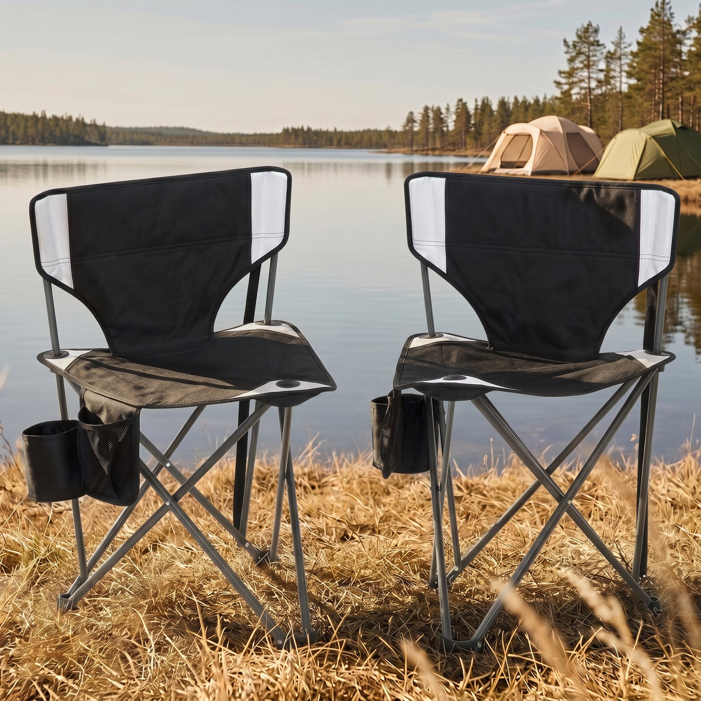 Sophia & William 2 Pack Hunting Chair 600D Waterproof Folding Hunting Blind Supports 230Lbs with Lumbar Support,Black