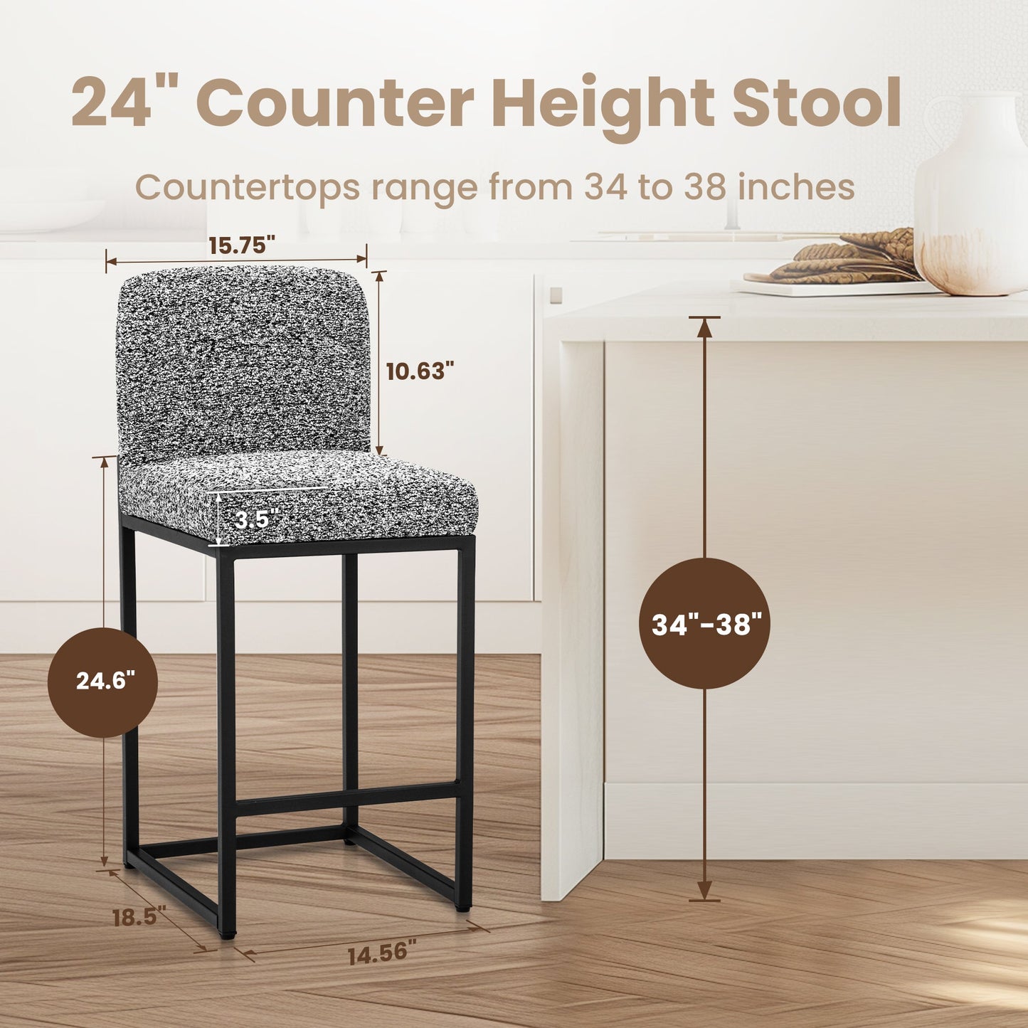 Sophia & William Counter Height Bar Stools with High Backrest 4 Pack Soft & Durable Chenille Fabric Bar Stools for Kitchen Island, Gray