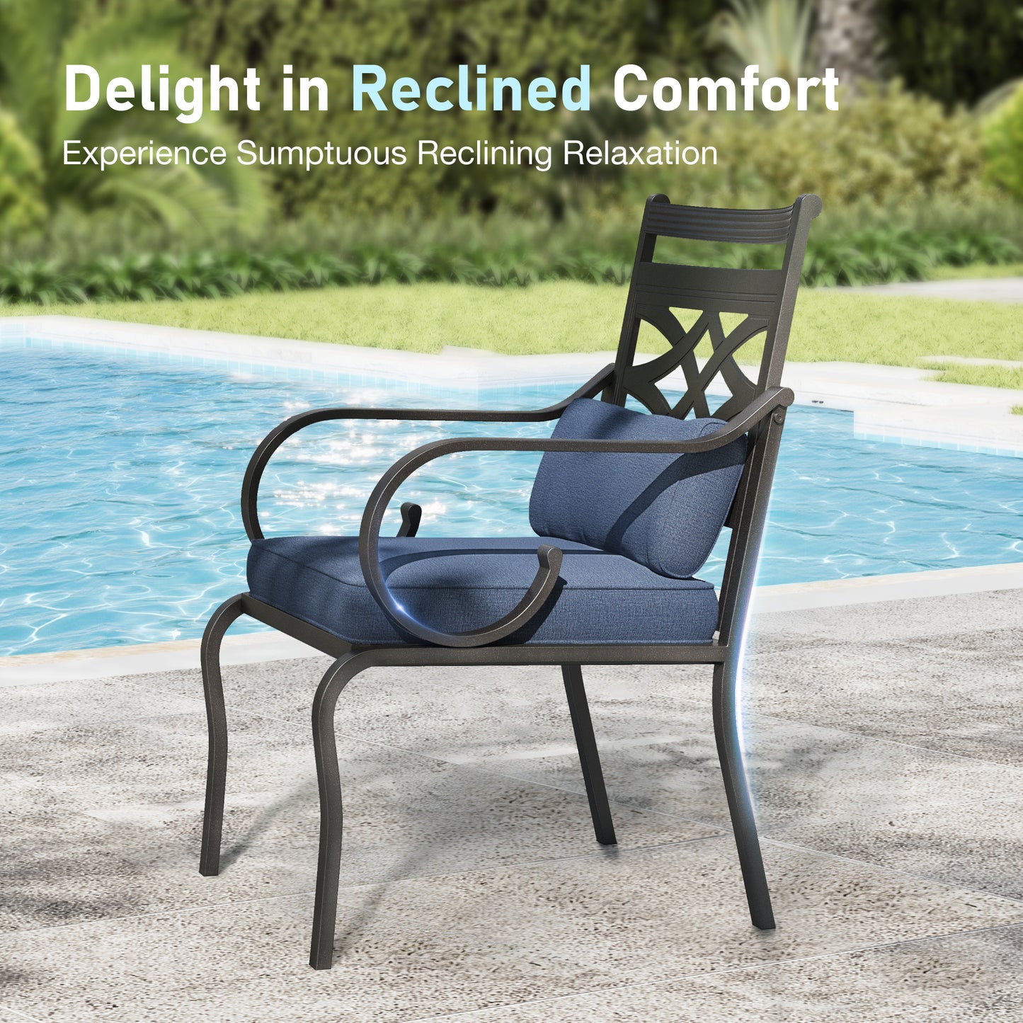 Sophia&William 7Pcs Outdoor Patio Dining Set for 6 Metal Cushioned Chairs and 54  Round Table Set with Cushion, Blue