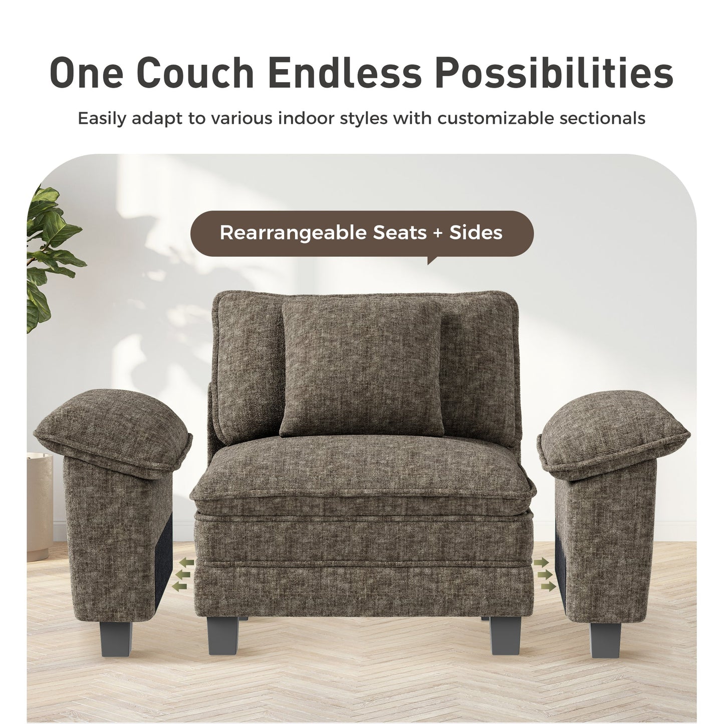 Sophia&William L-shpaed Convertible Sectional Sofa Couch, 5-Seat Modern Chenille Cloud Couch Deep Seat with Corduroy Frame & 5 Pillows for Living Room, Apartment, Ash Gray