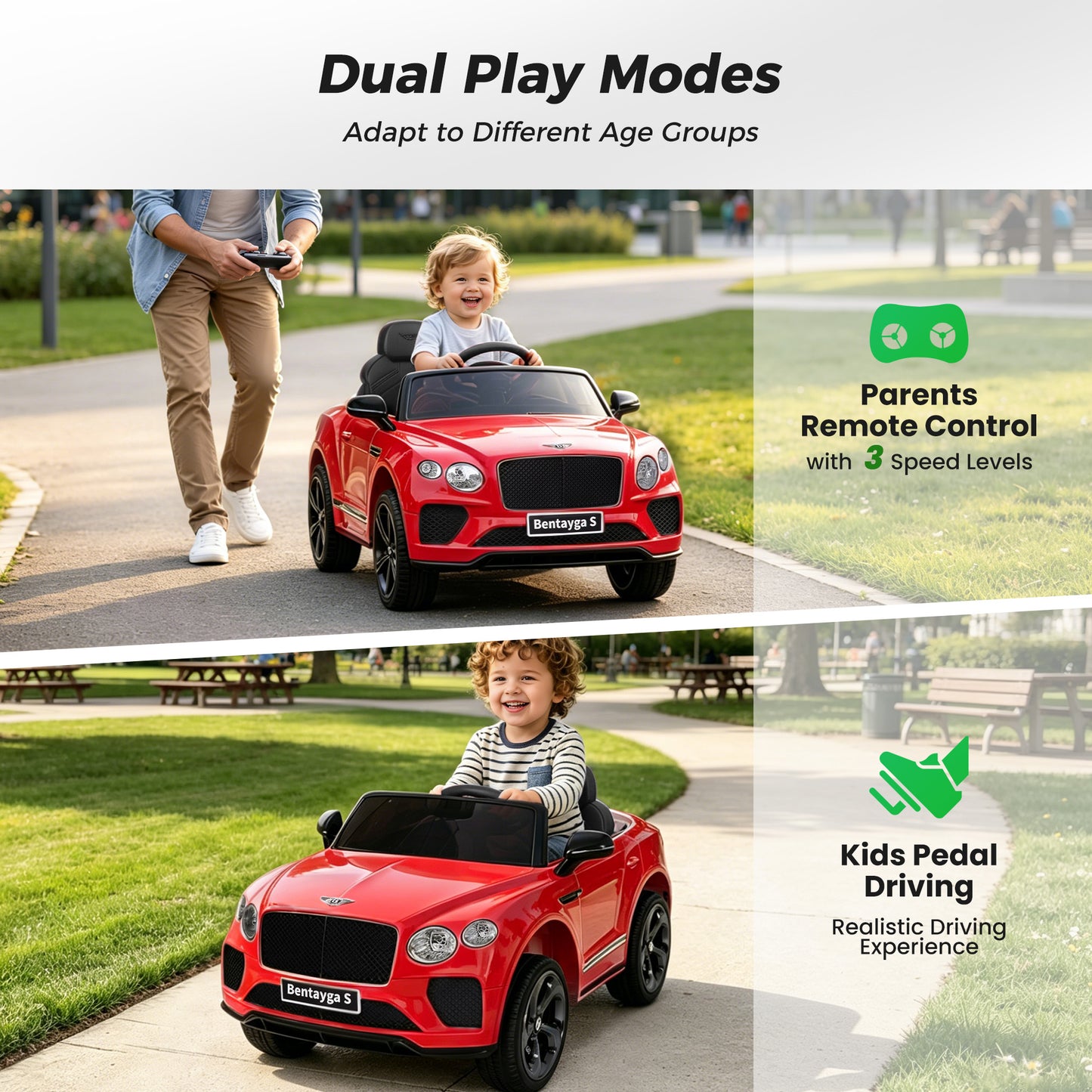 Alpha Joy 12V Kids Ride On Car Licensed Bentley Electric Vehicle with Remote Control, Soft Start, 3 Speed, LED Lights, Built-in Storage & Music, Gift for Boys Girls Ages 3-8, Red