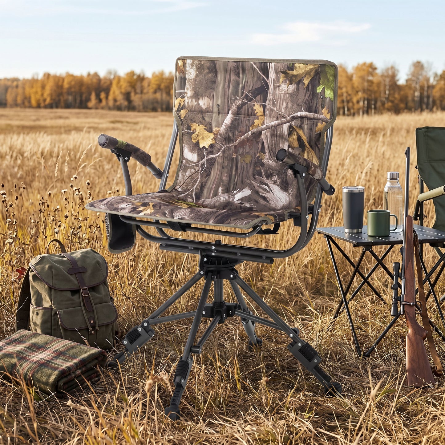 Sophia & William Heavy Duty 360¡ã Swivel Hunting Chair with Patent-Pending Quick-Lock Frame, Waterproof 600D Camo Oxford Fabric, Adjustable Legs for Outdoor Camping, Fishing & Blind - 330lbs Capacity