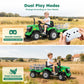 Alpha Joy 24V Powered Ride on Tractor with Detachable Trailer Electric Toy Car with Remote Control, Tippable Trailer, USB, Headlight, Bluetooth, 3 Speed Adjustable for Kids 3+, Green