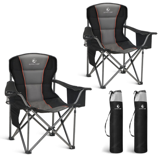 Sophia&William Outdoor Set of 2 Oversized Folding Camping Chair Supports 450Lbs, Black