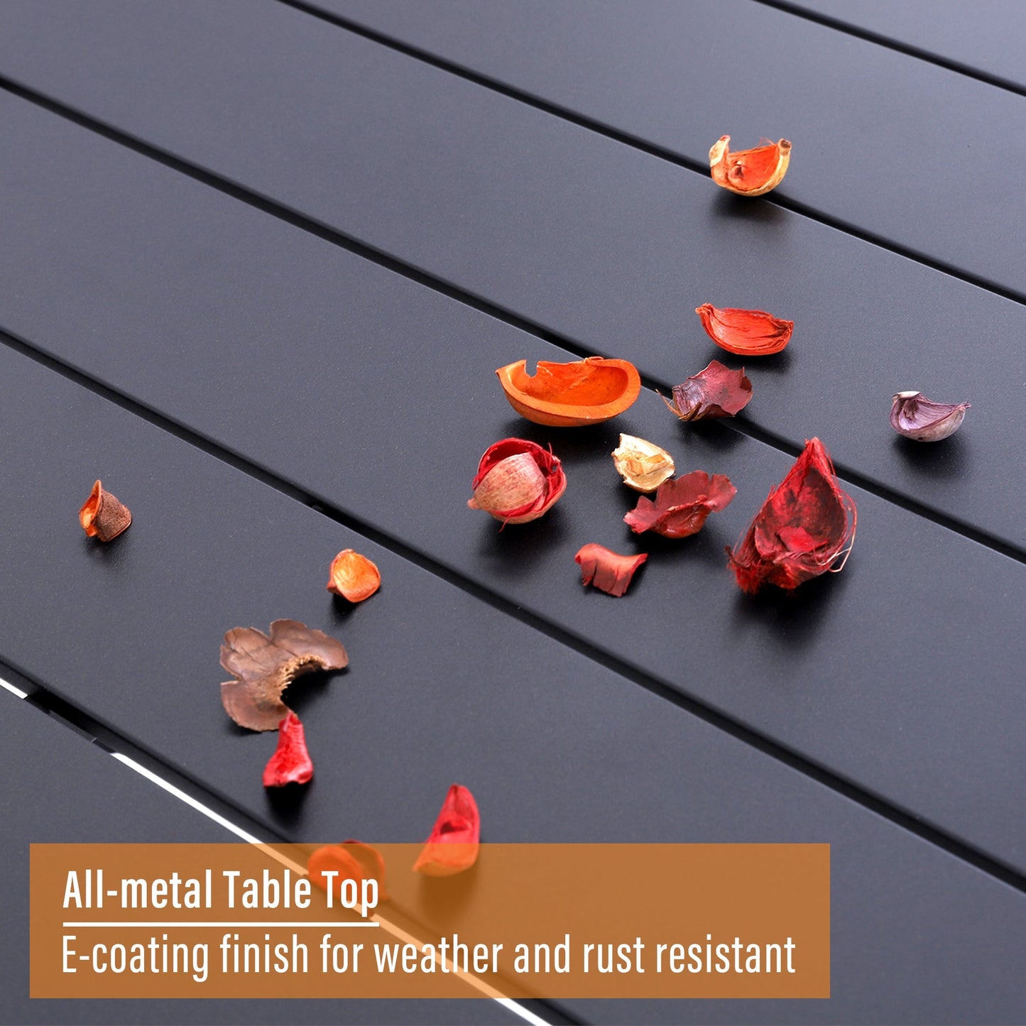 Sophia & William 8 Pieces Outdoor Patio Dining Set with 13 ft Orange Red Umbrella, Rattan Chairs & Metal Table for 6