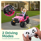 Alpha Joy 2-Seater Kids Ride on Truck 24V Electric Jeep Car with Remote Control Battery Powered Toy Car w/2 Speeds, LED Lights, Detachable Spotlights, Bluetooth Music, Pink