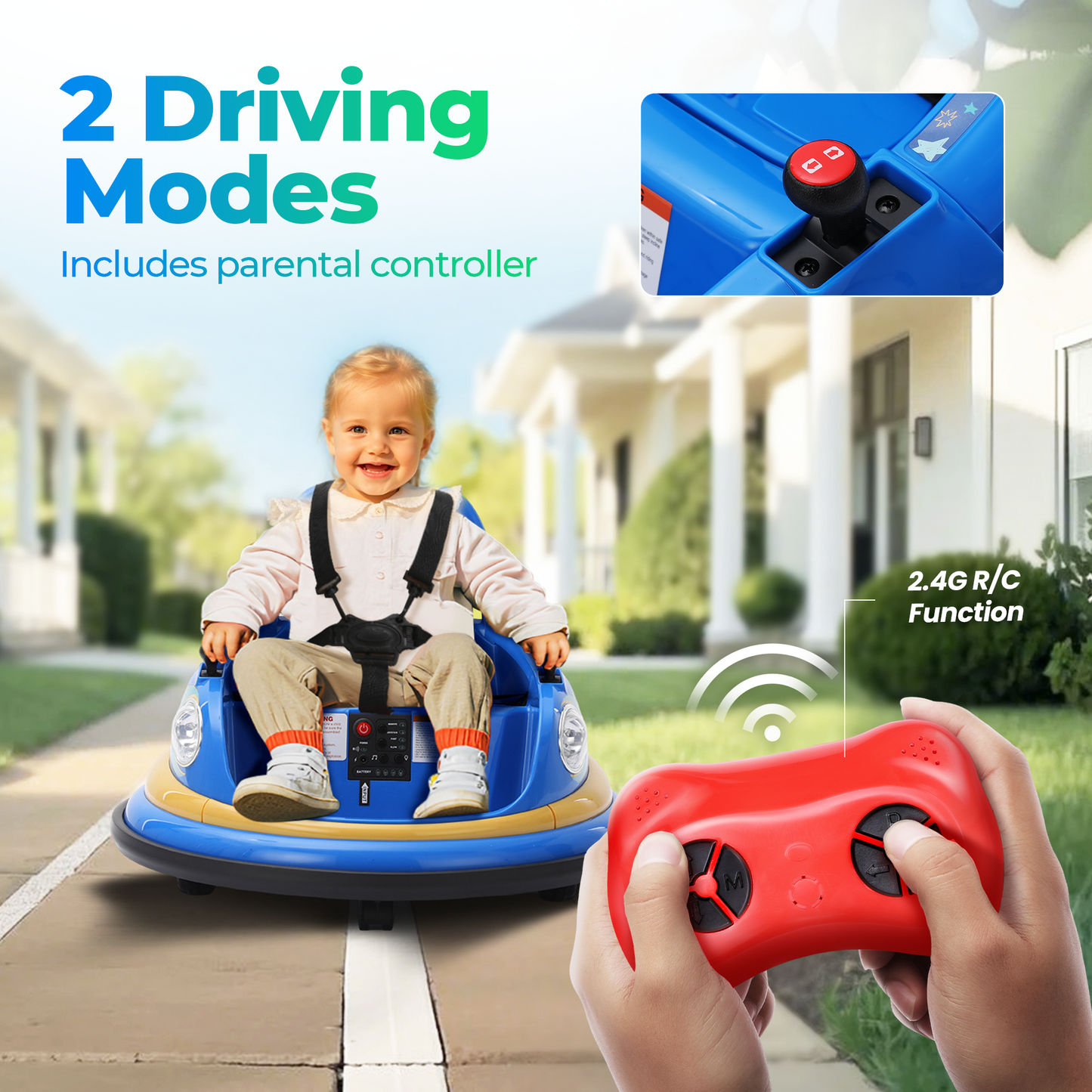 Sophia&William Bumper Car for Kids 12V Battery Powered Ride on w/Bluetooth Music, LED Lights, Remote Control, Electric Toy Car in 2 MPH with DIY Stickers, Blue