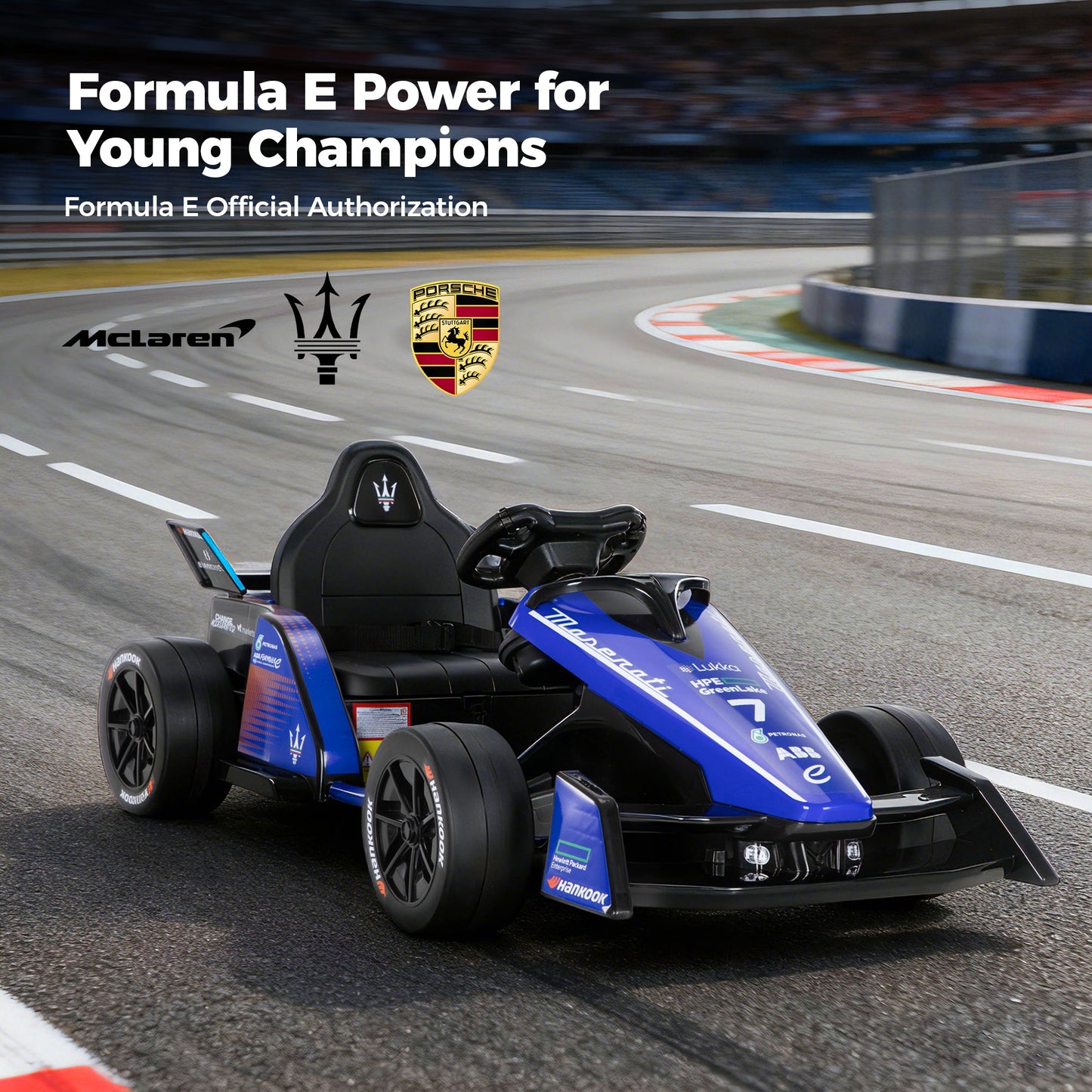 Alpha Joy Kids Drift Go-kart 12V 550W Power Ride on Crazy Cart w/Remote Control, LED Lights, Bluetooth Music, 3 Speeds, Electric Car for Kids Aged 3-8, Blue