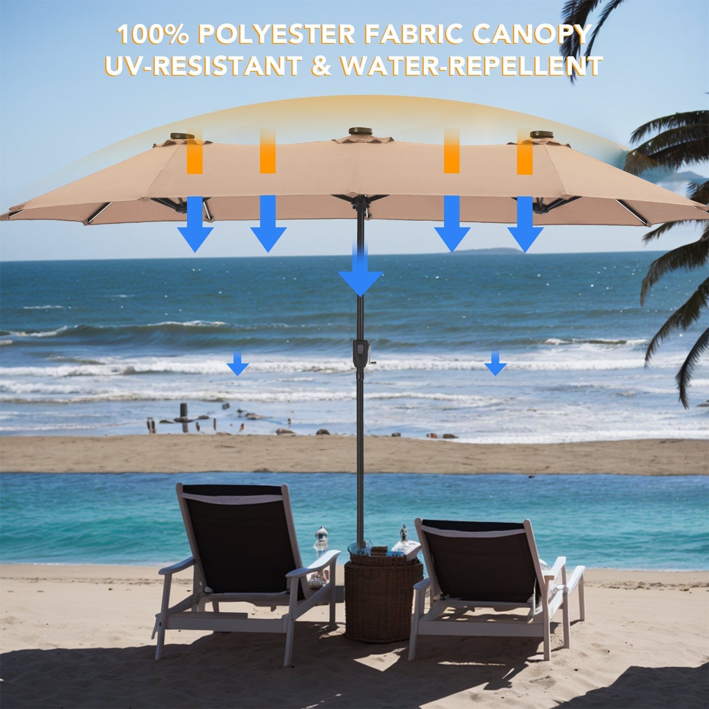 Sophia & William 15FT Outdoor Patio Umbrella Extra Large Double-Sided Garden Umbrella with Crank Handle, Beige