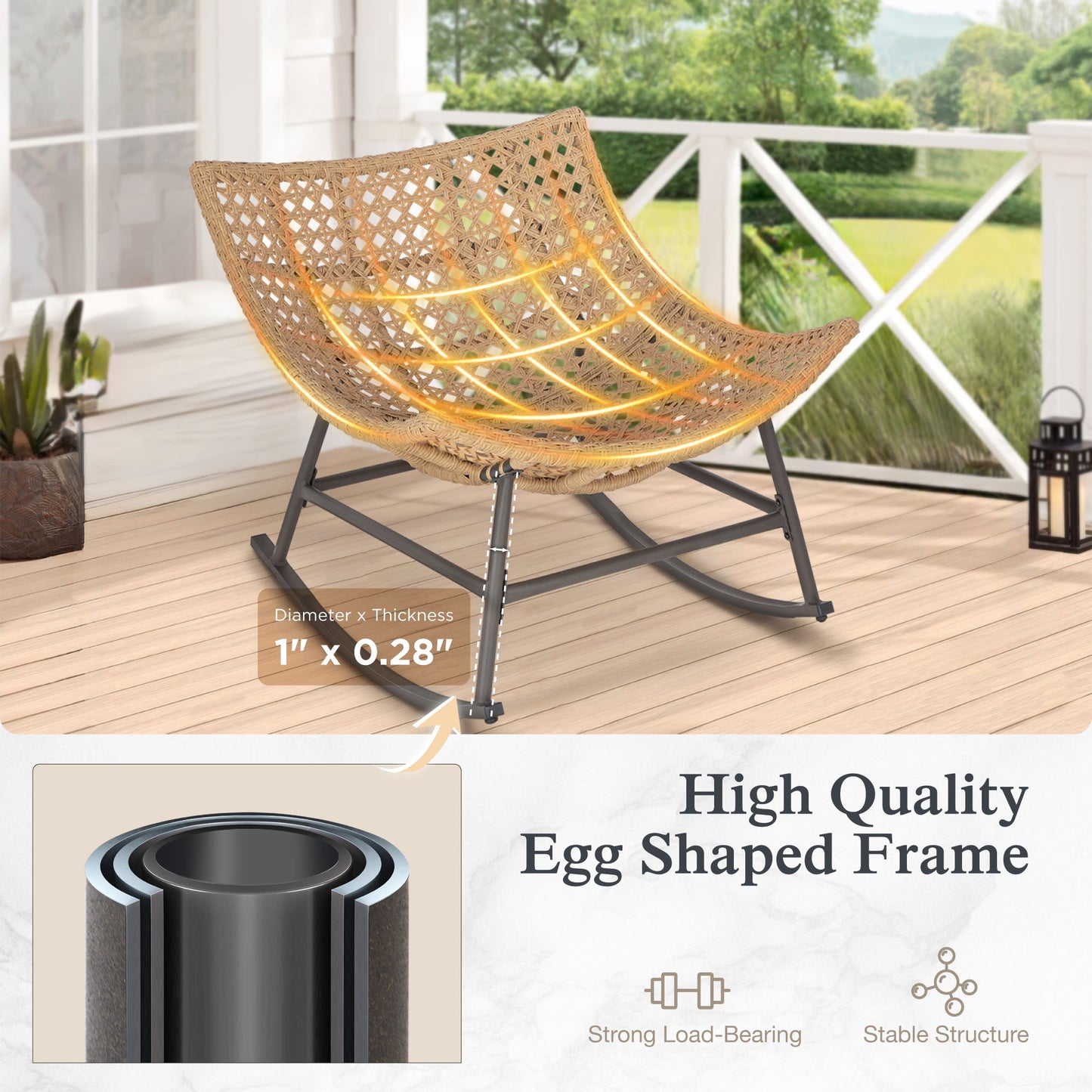 Alpha Joy 2 Pieces Rocking Papasan Egg Chair with Footstool, Grey