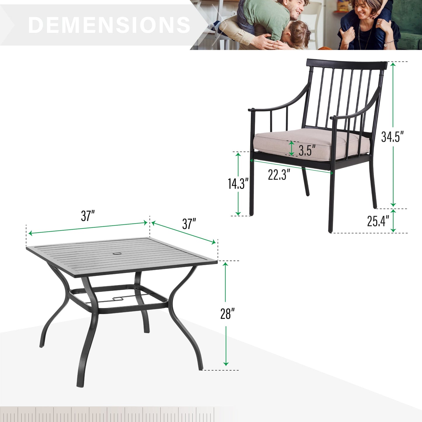 Sophia&William 5-Piece Outdoor Patio Dining Set Metal Padded Chairs and Table Set with Beige Cushions
