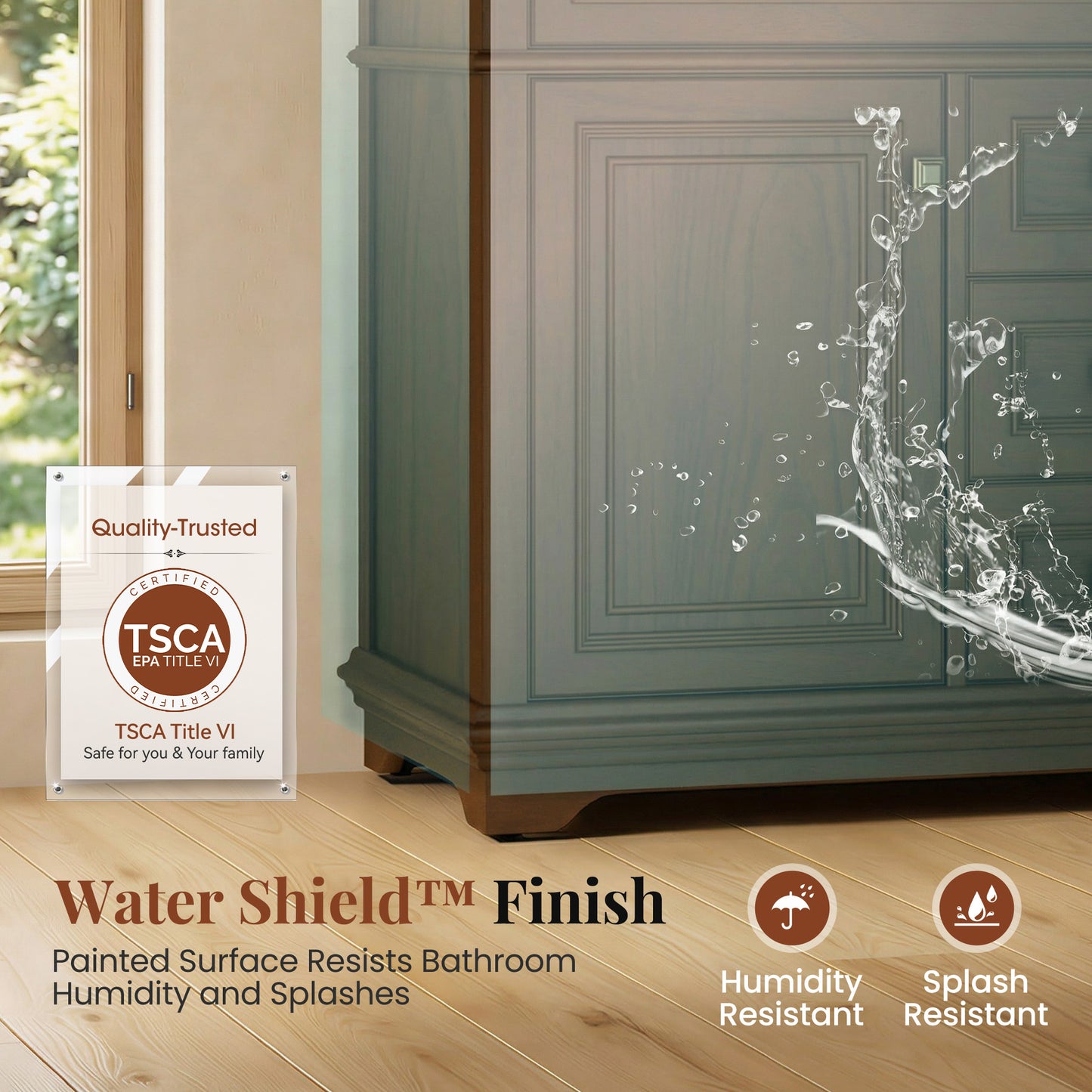 Sophia & William 30inch Bathroom Vanity with 5inch Deep Sink Freestanding Wood Bathroom Cabinet Vanity with 1 Door & 2 Drawers, Cherry Brown
