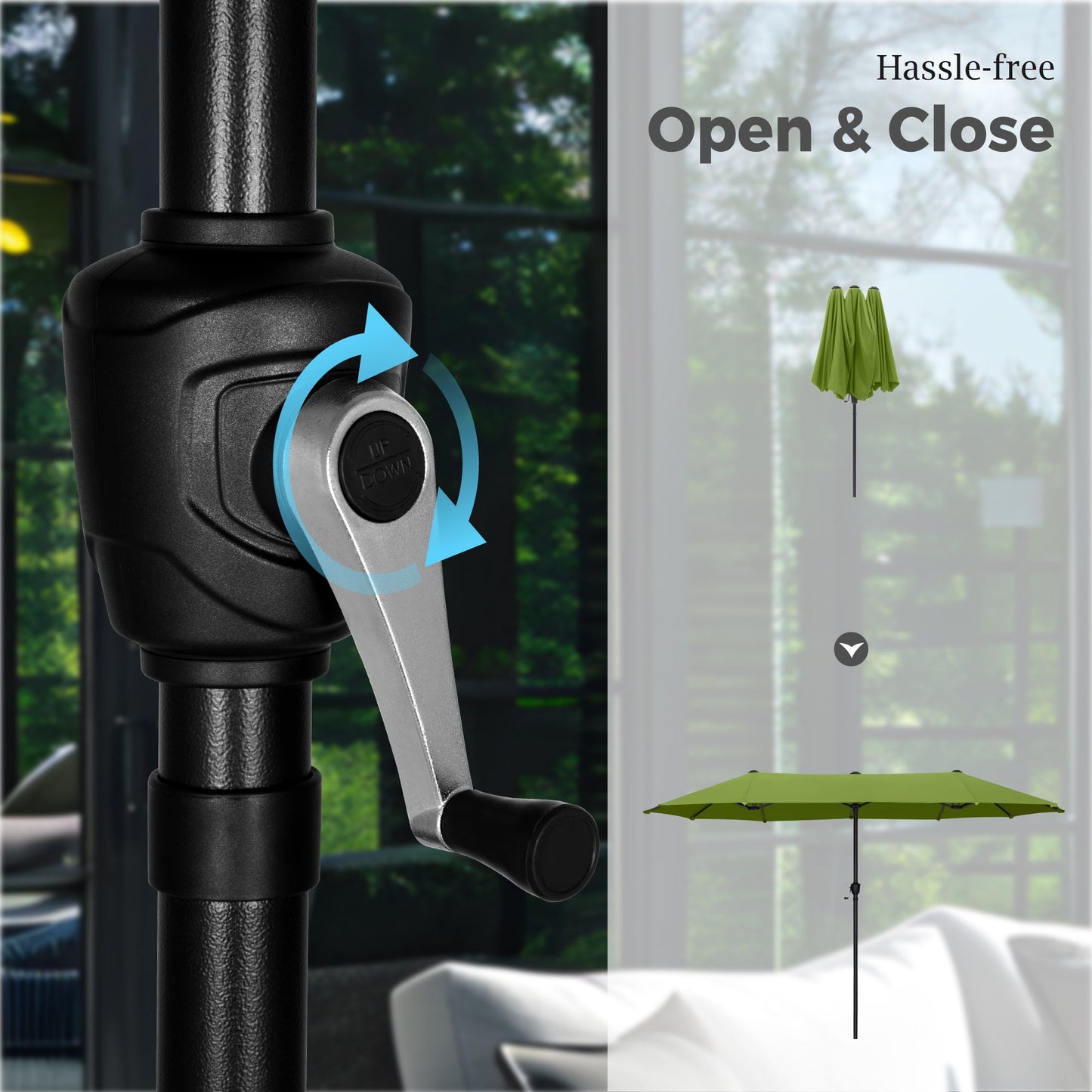 Alpha Joy 13x6.5ft Double-Sided Extra Large Outdoor Patio Market Rectangle Umbrella with Crank Handle, Lime