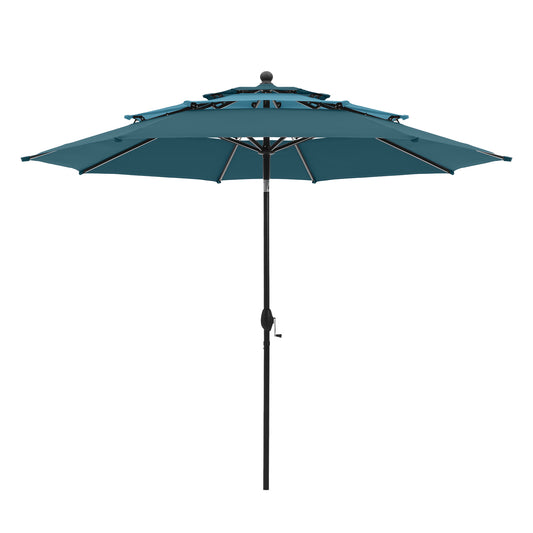 Alpha Joy 10ft 3 Tier Auto-Tilt Outdoor Patio Umbrella Beach Garden Double Vented Table Umbrella with Push Button and Crank, Peacock Blue & Cerulean