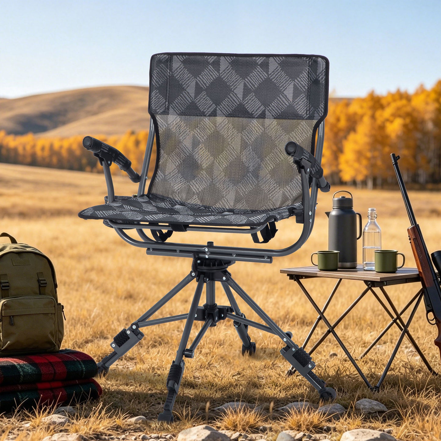 Sophia & William 360 Degree Silent Swivel Breathable Textilene Hunting Blind Foldable Camping Chair with Patented Quick Setup Frame