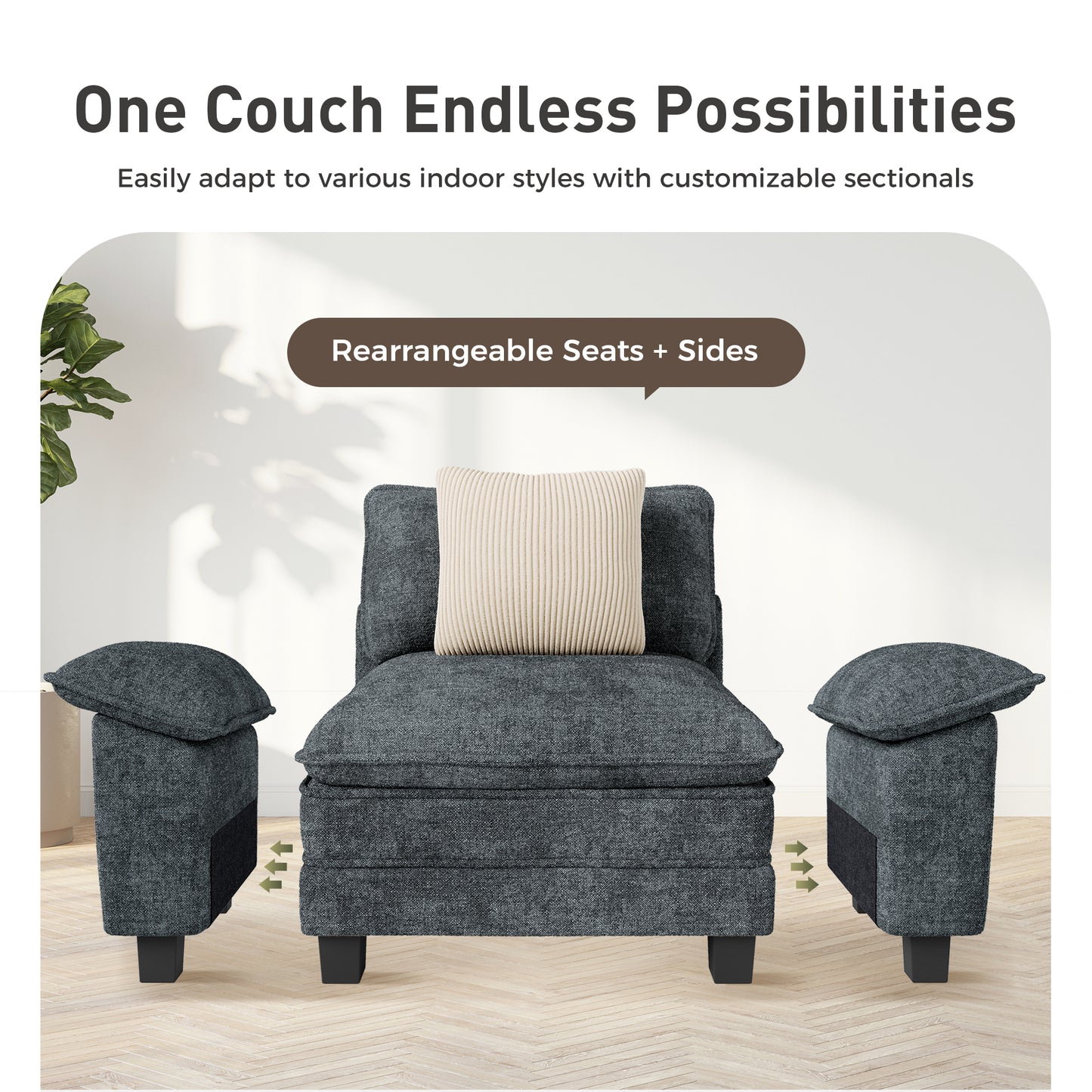 Sophia&William Sectional Sofa Sets, Oversized Cloud Couch Sofa Set 5-Seater Chenille Modular Sofa with 5 Pilliows & Deep Seat for Living Room, Blue