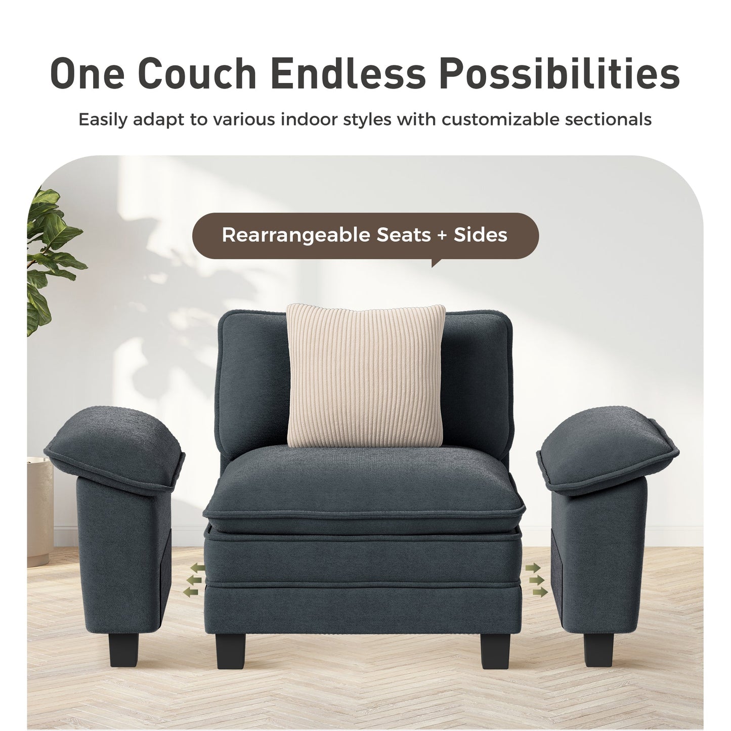 Sophia&William L-shaped Convertible Sectional Sofa Couch, Modern Chenille Couch Cloud Deep Seat Sofa Modular with 2 Pillows & Ottoman for Living Room, Apartment, Blue