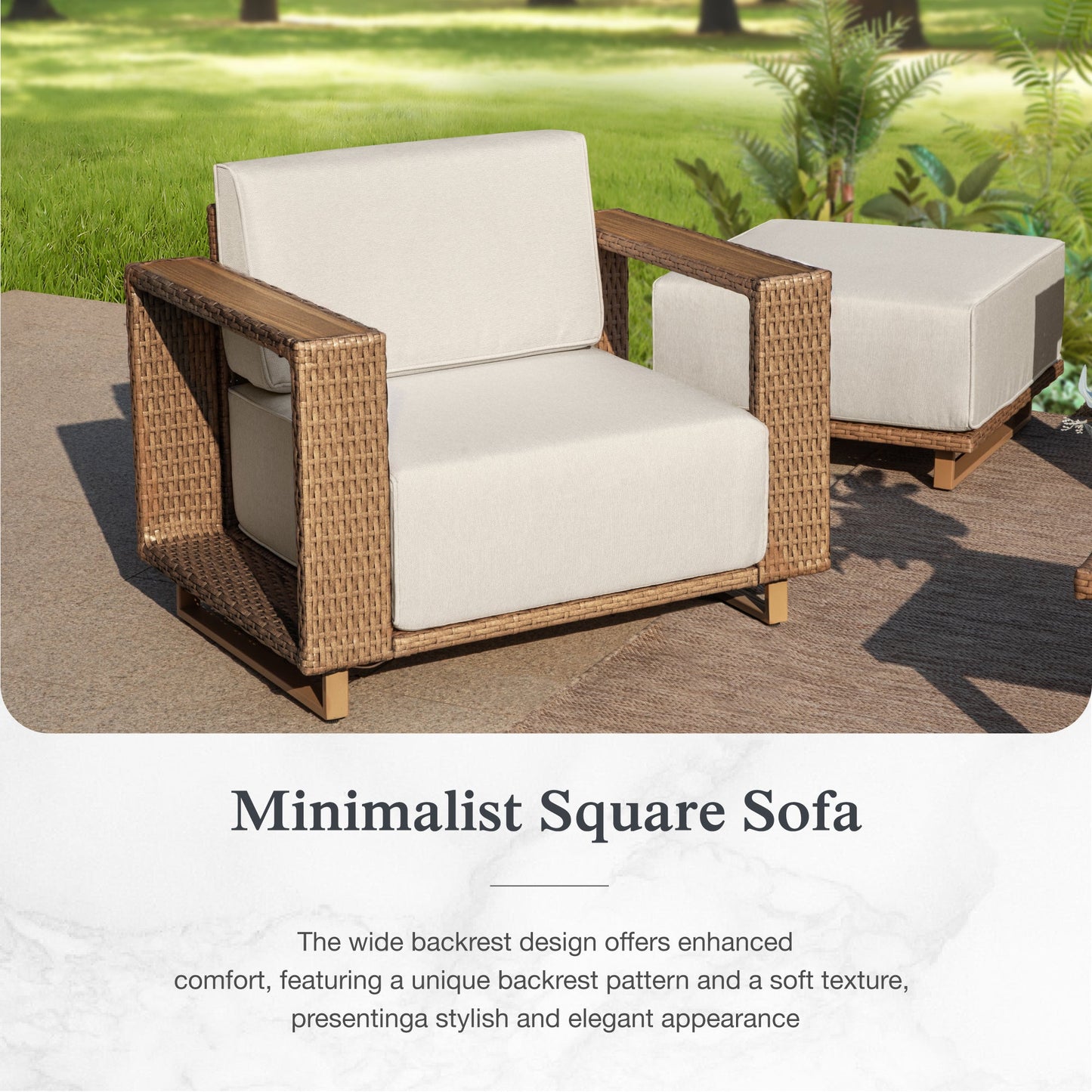 Sophia & William 2 Pieces Wicker Patio Furniture Set with Armrests, Beige & Yellow-Brown