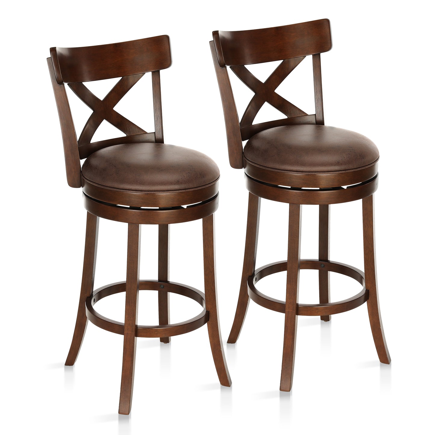 Sophia & William 30" Swivel Bar Stools, Set of 2 with Cross Back Durable Wood Frame Padded Counter Stools for Kitchen Island,Brown