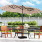 Alpha Joy 15ft Extra Large Outdoor Patio Double-Sided Umbrella with LED Solar Lights & Umbrella Base, Beige