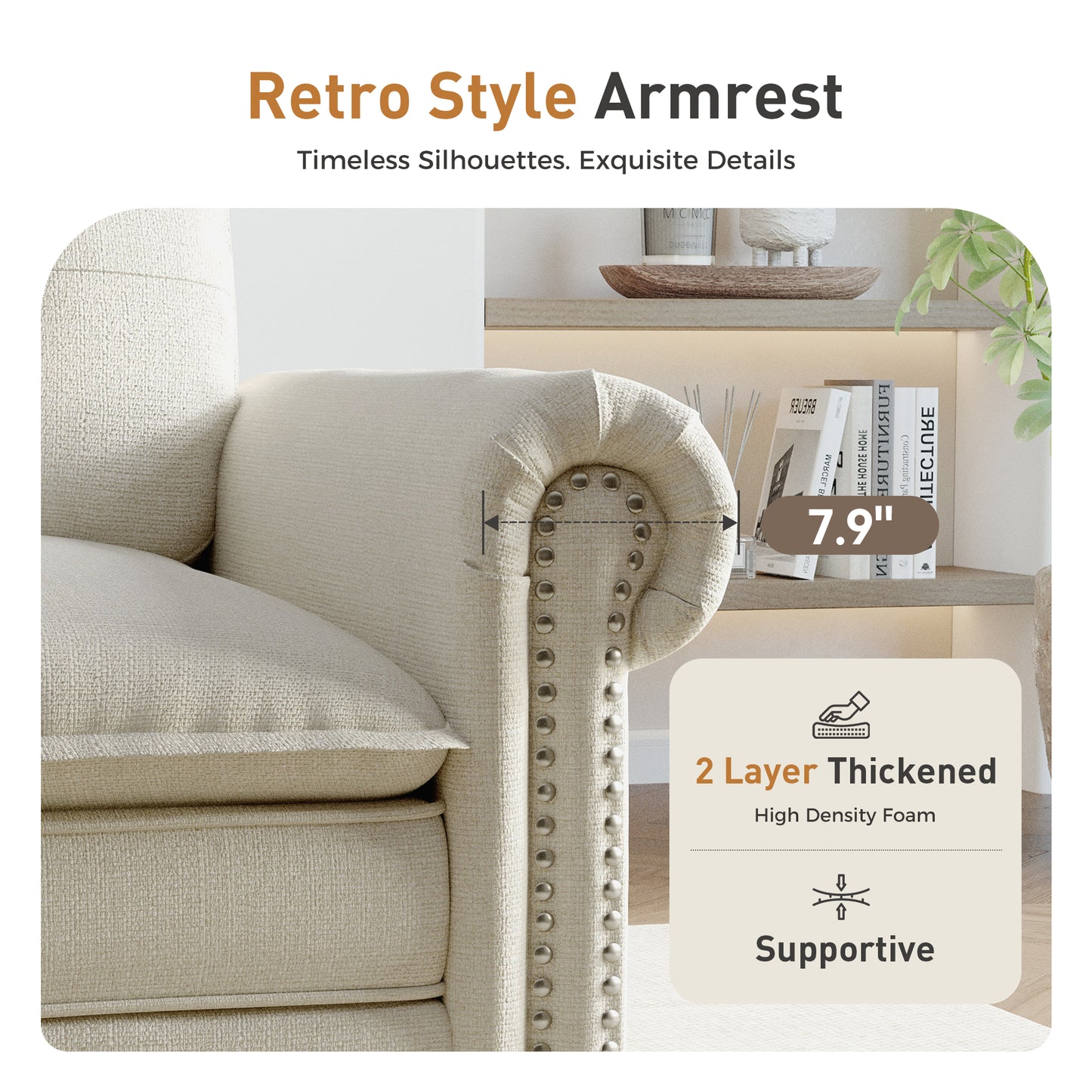 Sophia&William Modular Sectional Sofa Set, U-shaped Linen Cloud Couch 5-Seat Nailhead Trim Cloud Sofa Set with 3 Pillows for Living Room, White