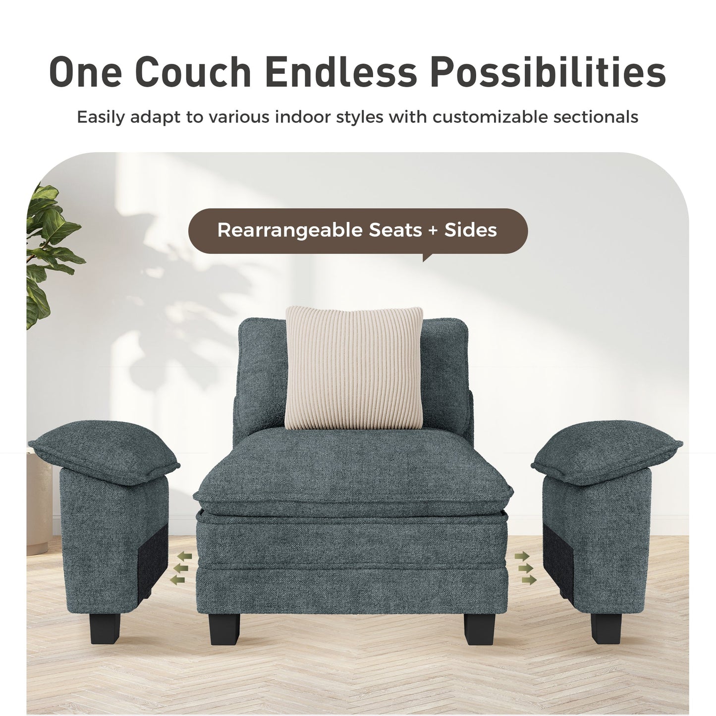 Sophia&William L-shaped Convertible Sectional Sofa Couch, Modern Chenille Couch Cloud Deep Seat Sofa Modular with 2 Pillows & Ottoman for Living Room, Apartment, Green