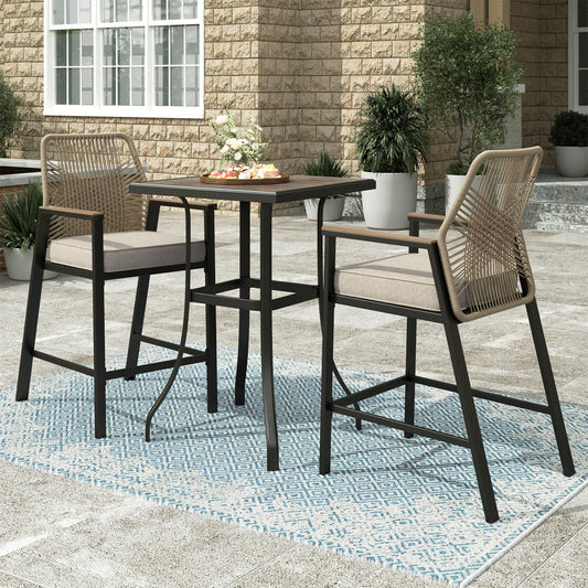 Sophia & William Patio Outdoor Bar Set Wicker Rattan Bar Height Stools & Table Furniture Bistro Set