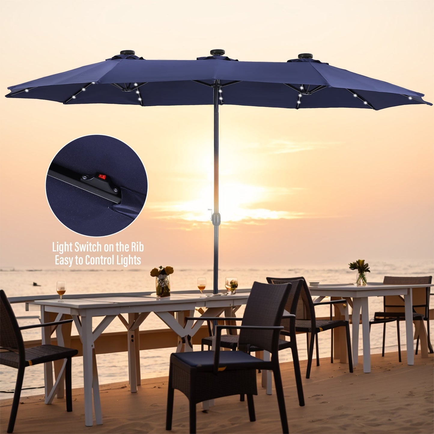 Sophia & William 15FT Outdoor Patio Umbrella Extra Large Double-Sided Garden Umbrella with Crank Handle Navy Blue
