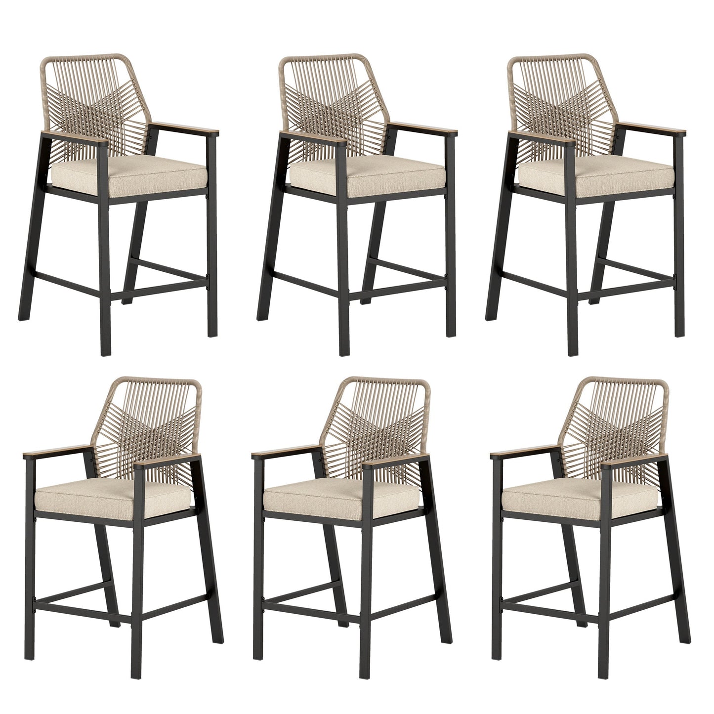 Sophia & William 6Pcs Outdoor Patio Bar Stools Wicker Rattan Counter Height Chairs